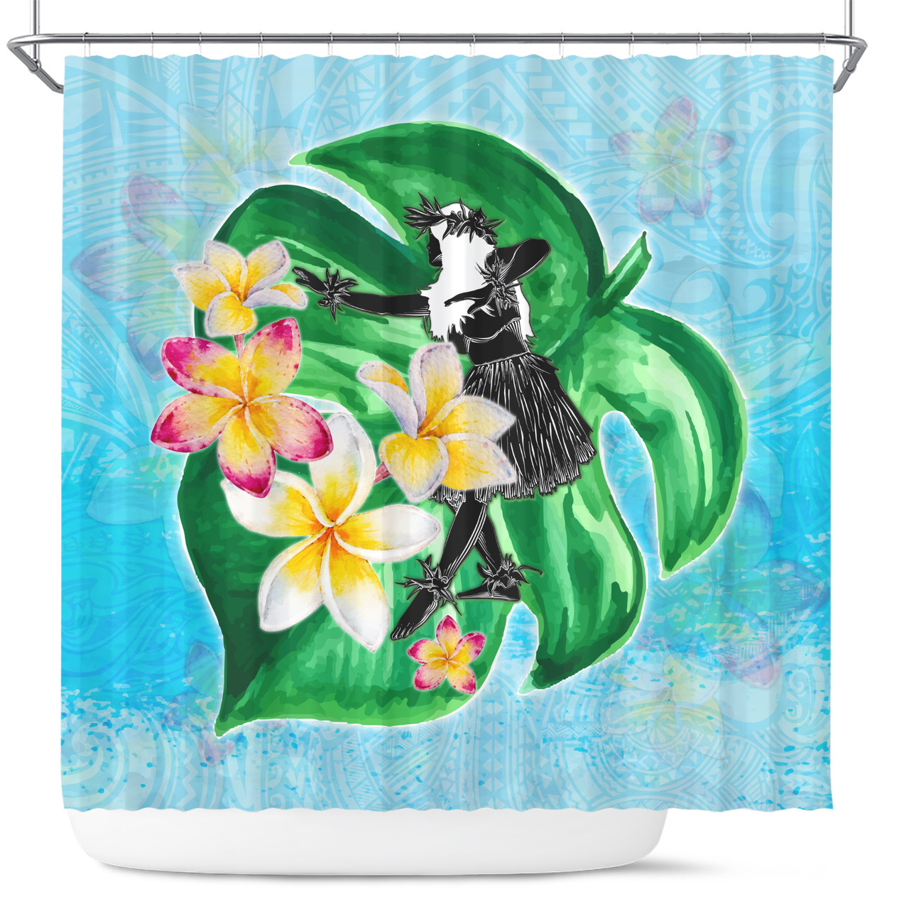 Hawaii Shower Curtain Hula Girls With Tropical Flowers Polynesian Style
