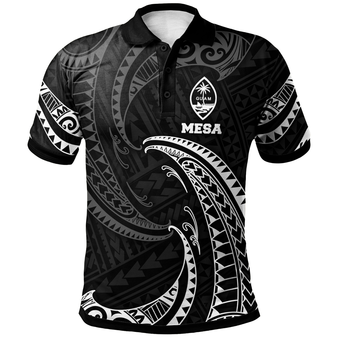 CUSTOM Mesa Guam Polynesian Polo Shirt - White Tribal Wave