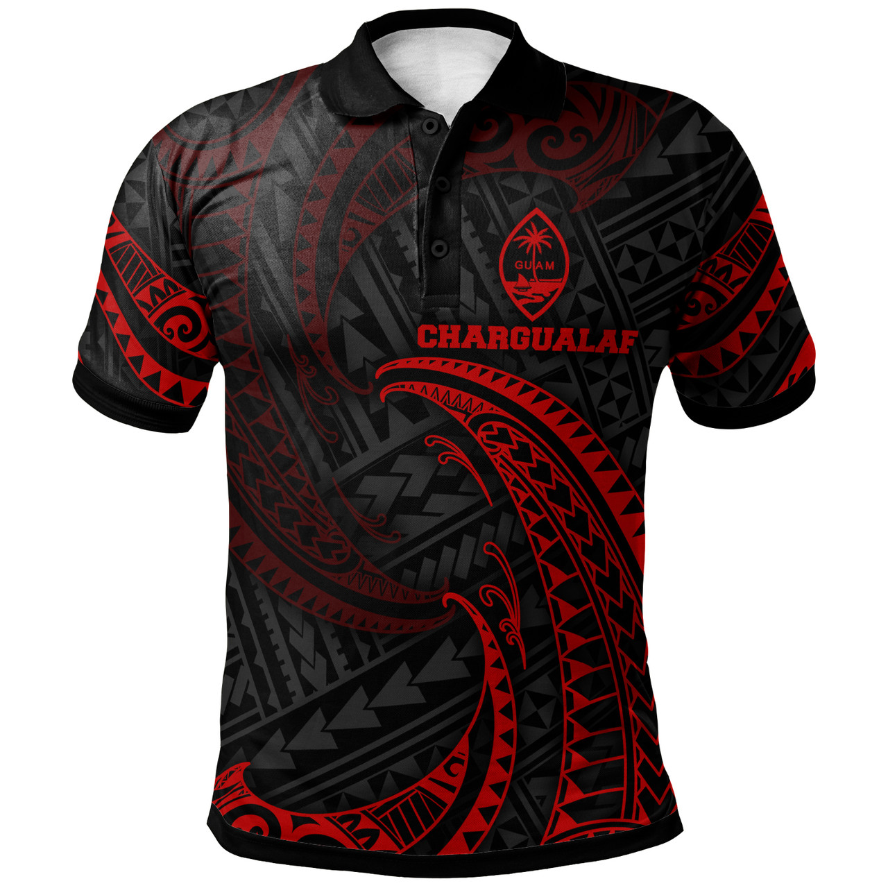 CUSTOM Chargualaf Guam Polynesian Polo Shirt - Red Tribal Wave