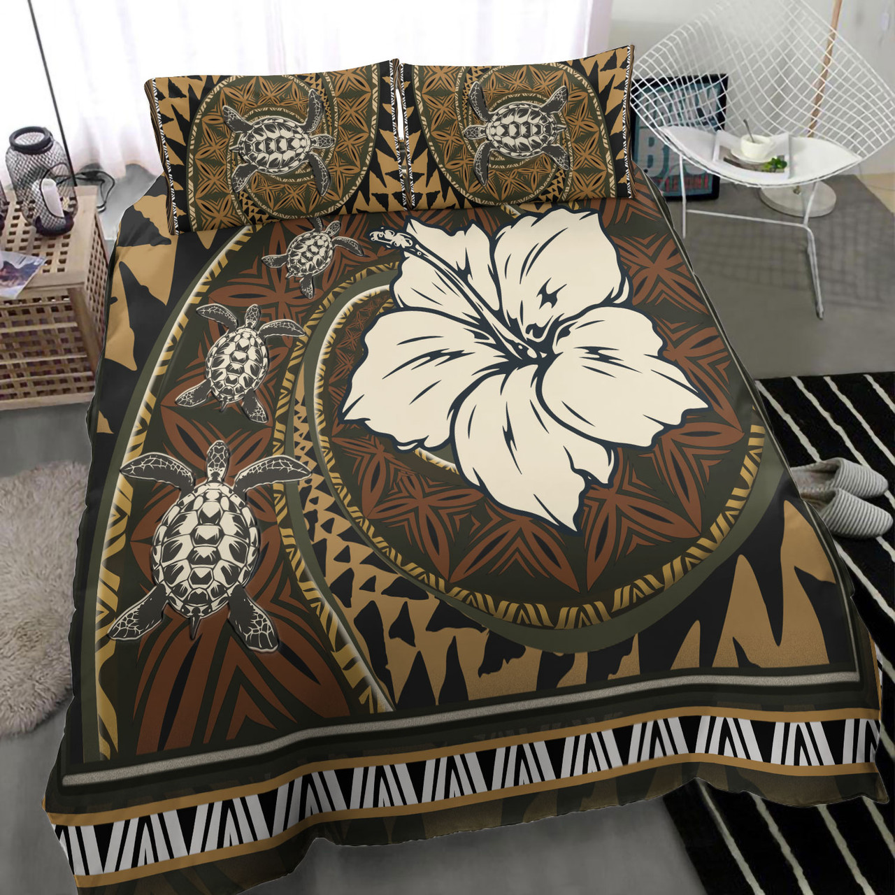 Polynesian Turtle Retro Style Bedding Set