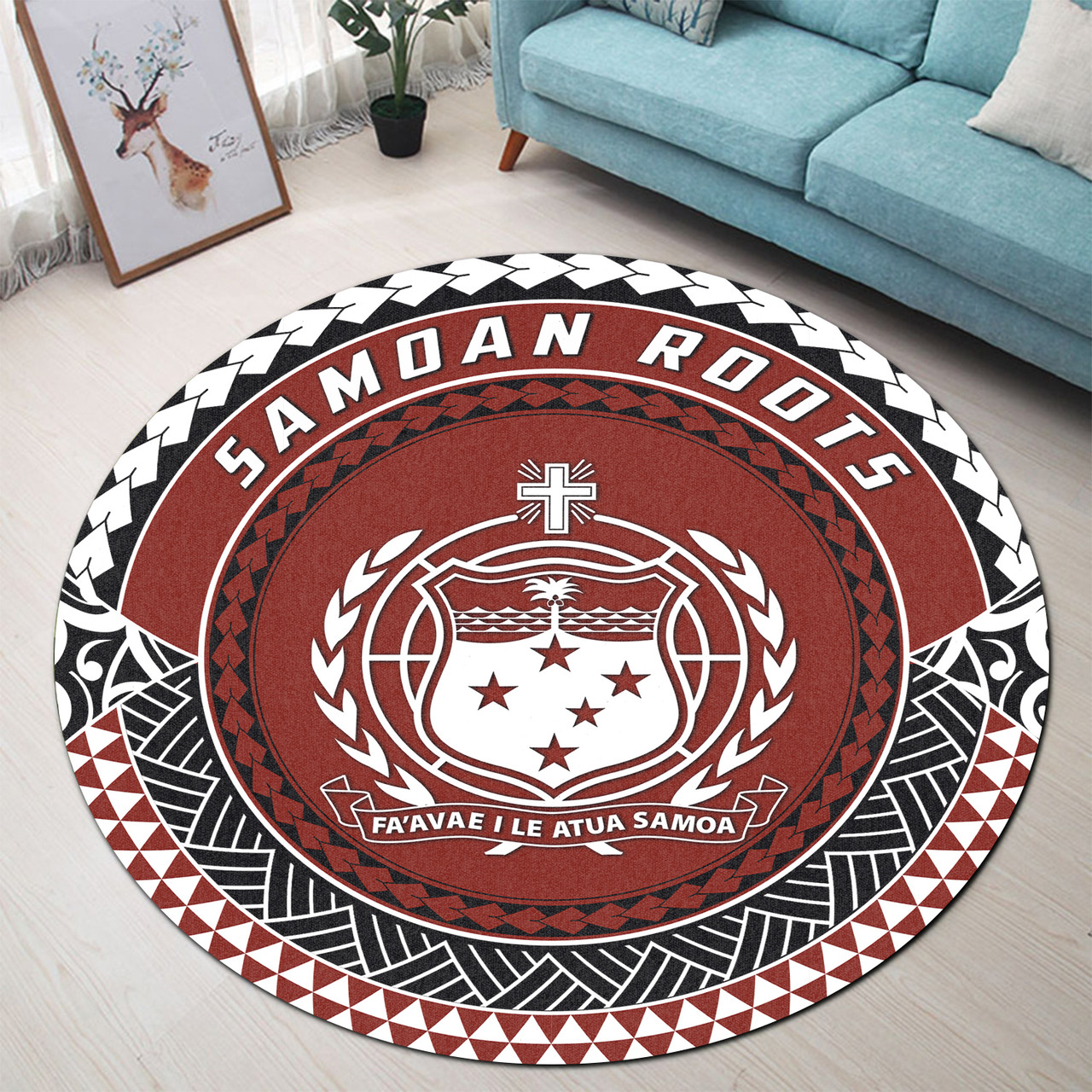 Samoa Round Rugs Roots Coat Of Arms Style