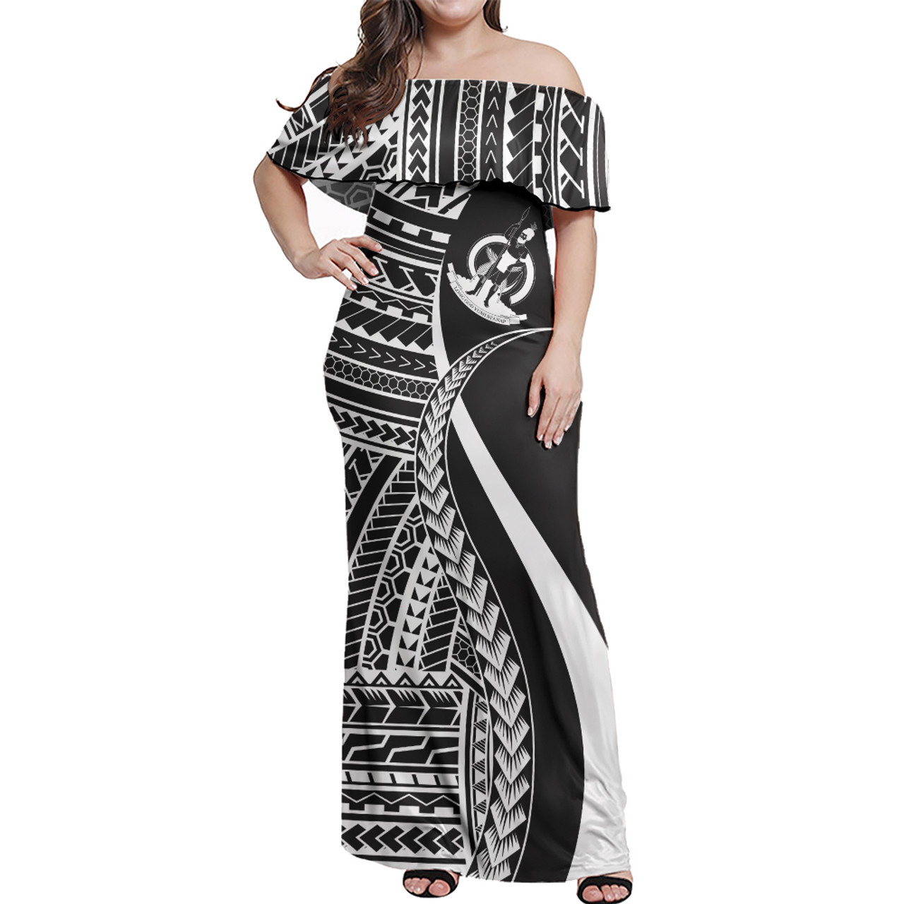 Vanuatu Combo Dress And Shirt - Polynesian Tentacle Tribal Pattern White