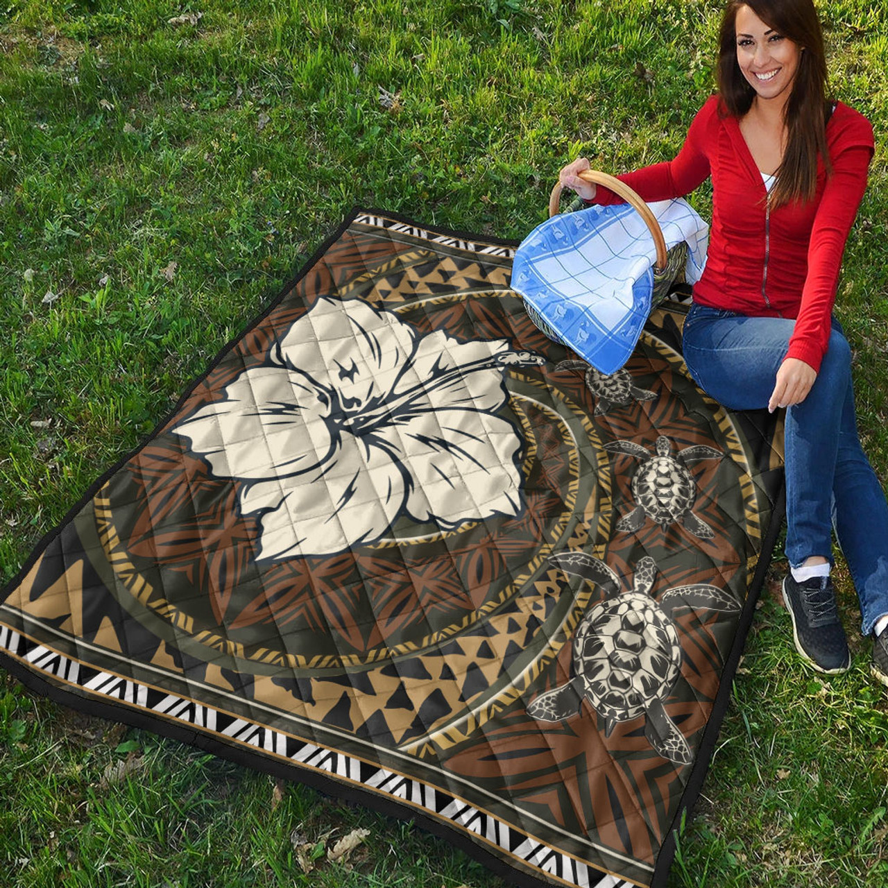 Polynesian Turtle Retro Style Premium Quilt