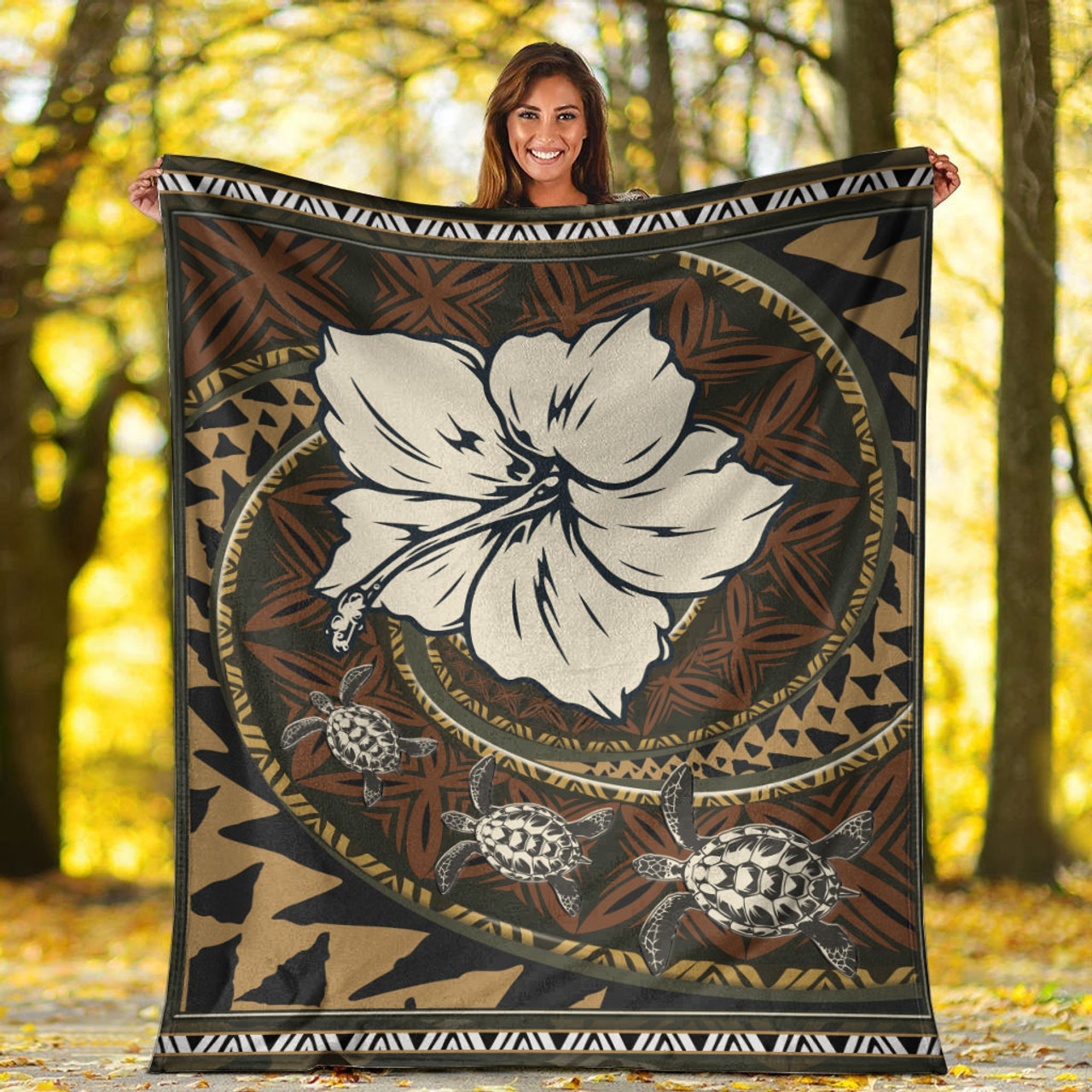 Polynesian Turtle Retro Style Premium Blanket