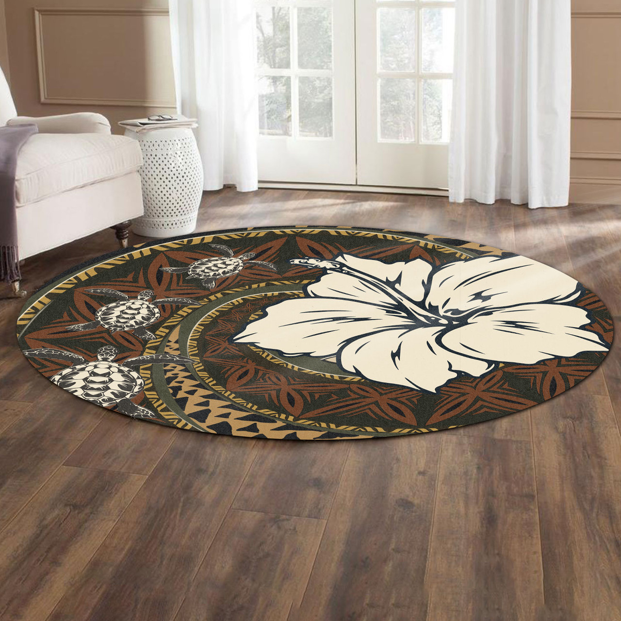 Polynesian Turtle Retro Style Round Rug