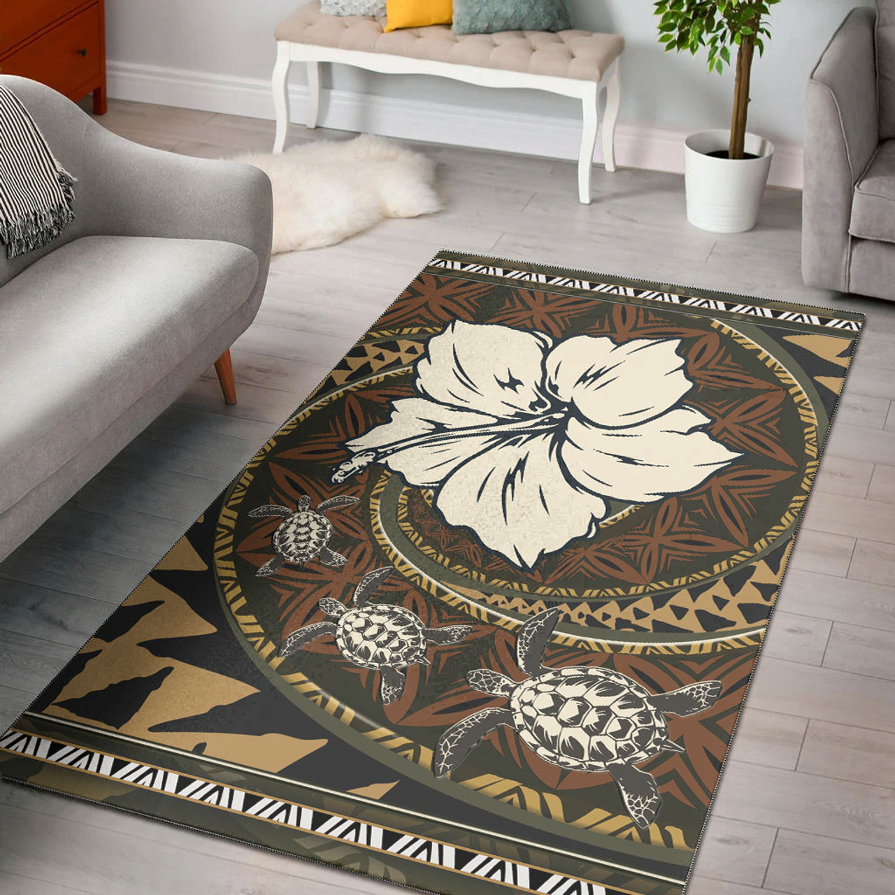 Polynesian Turtle Retro Style Area Rug