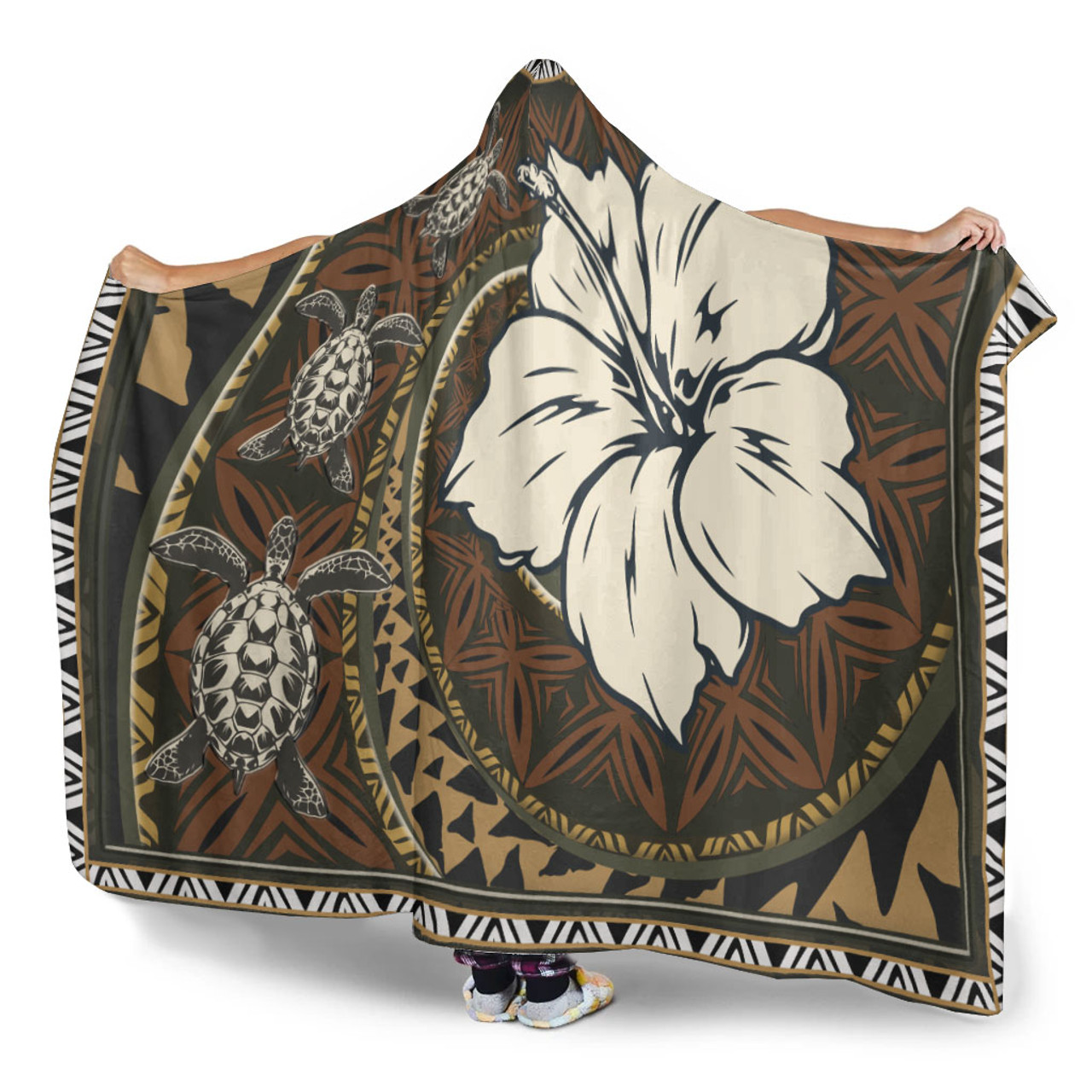 Polynesian Turtle Retro Style Hooded Blanket
