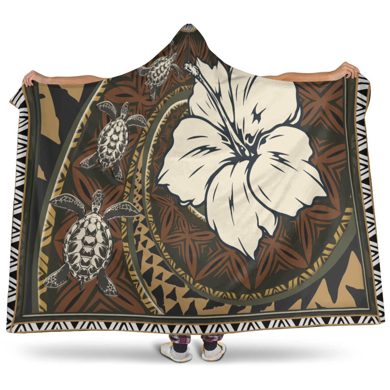 Polynesian Turtle Retro Style Hooded Blanket