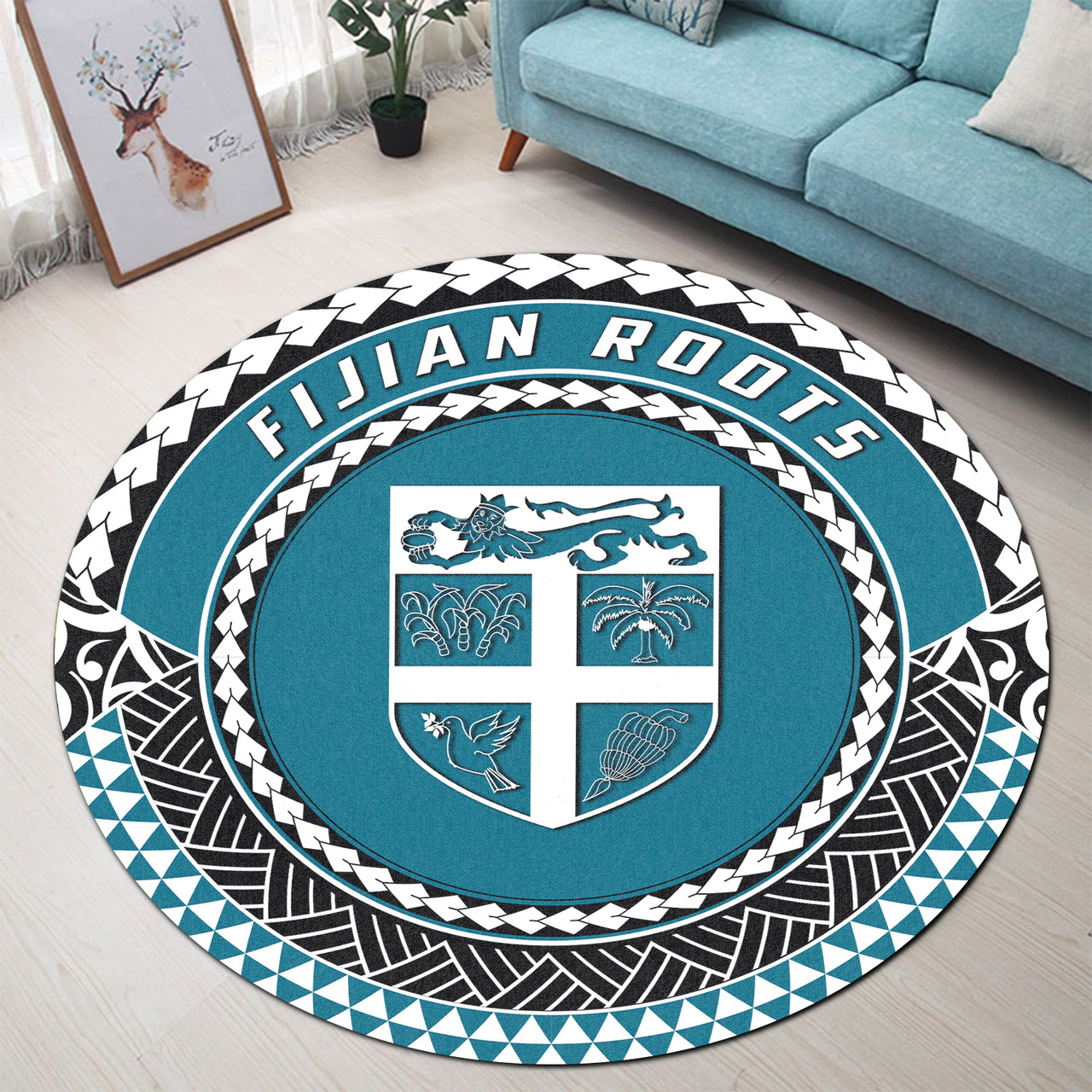 Fiji Round Rugs Roots Coat Of Arms Style