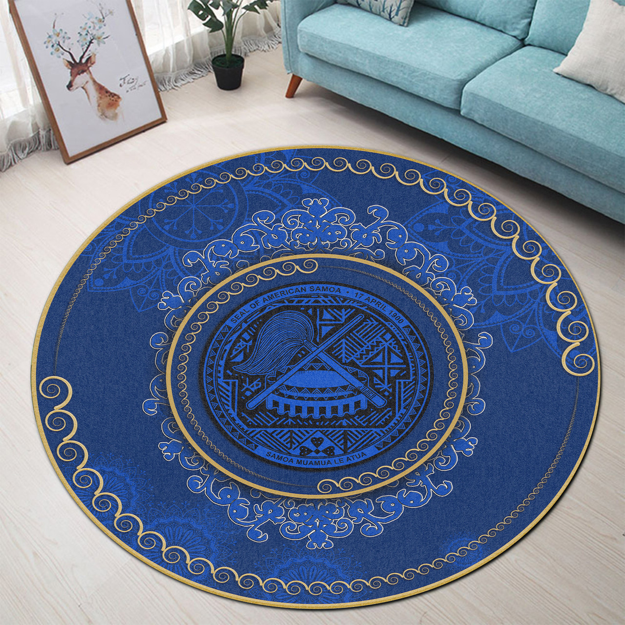 American Samoa Round Rugs Coat Of Arms Mandala