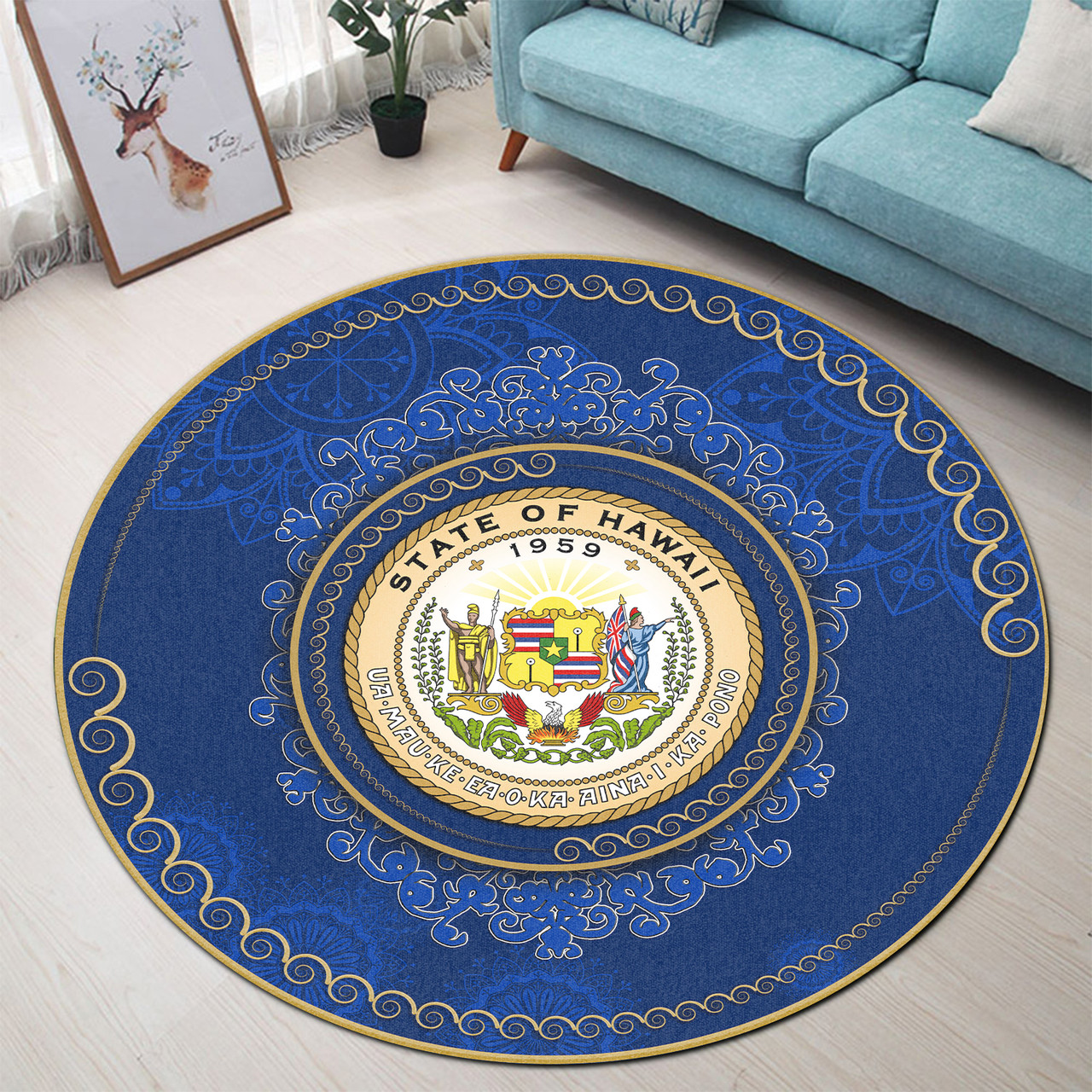 Hawaii Round Rugs Coat Of Arms Mandala