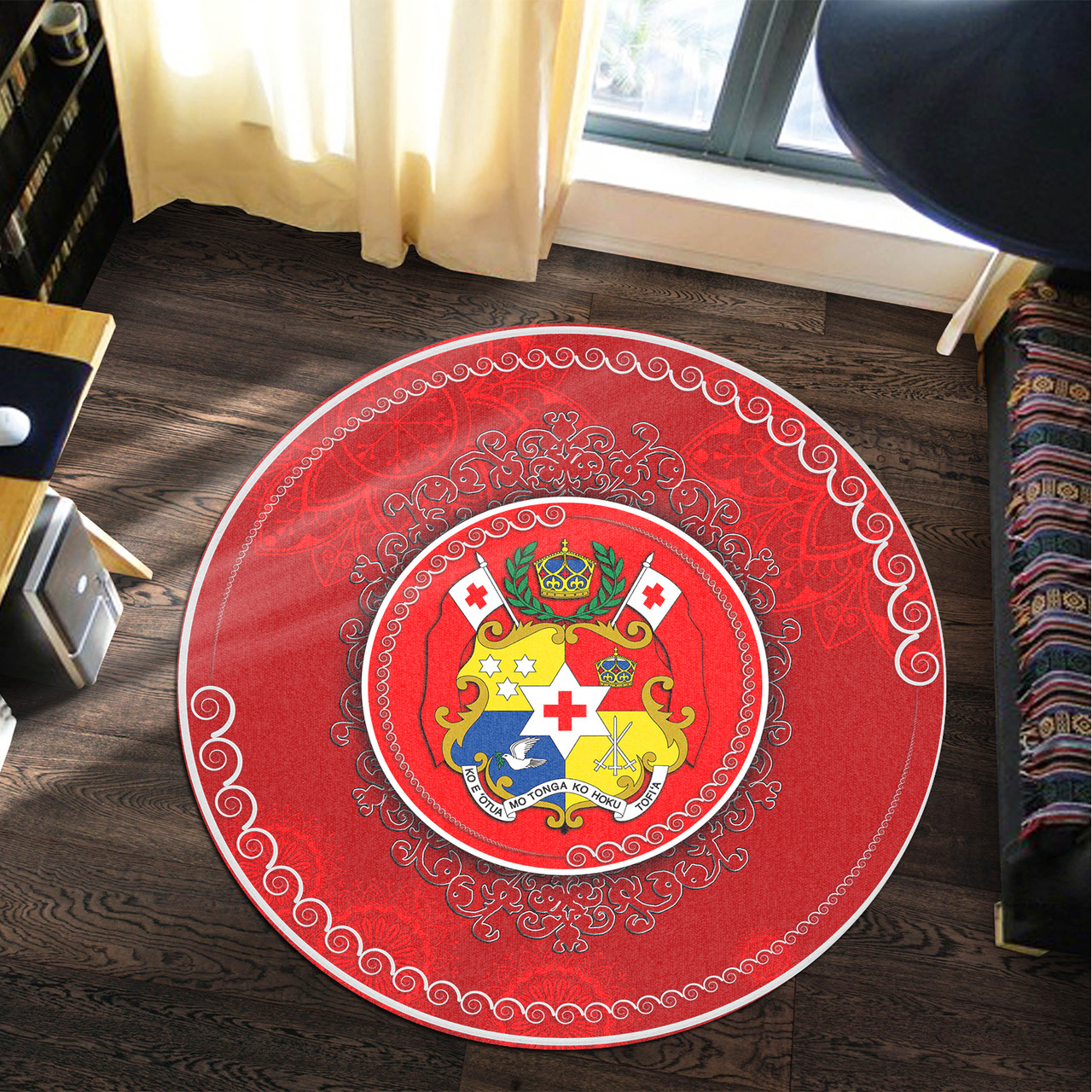 Tonga Round Rugs Coat Of Arms Mandala