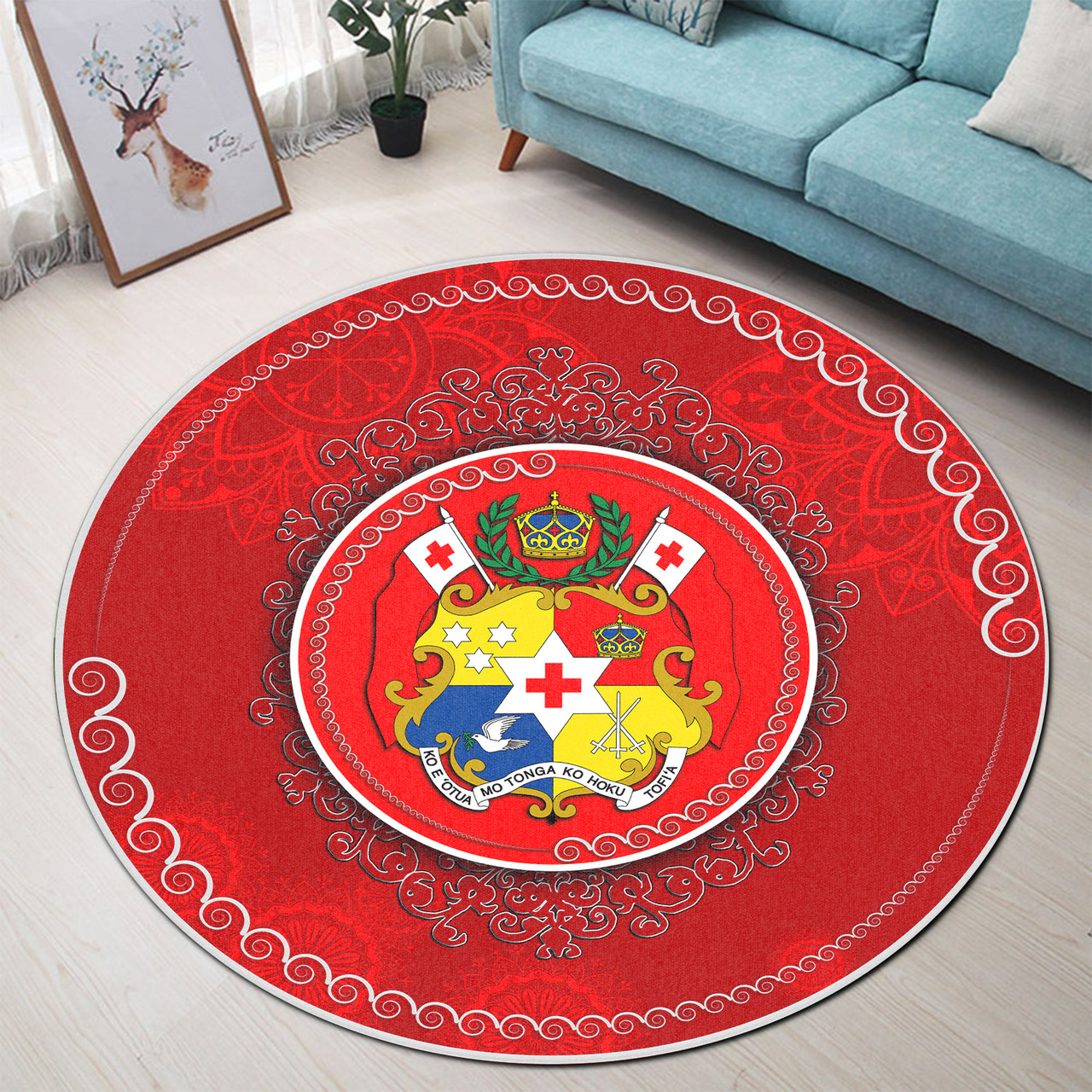 Tonga Round Rugs Coat Of Arms Mandala