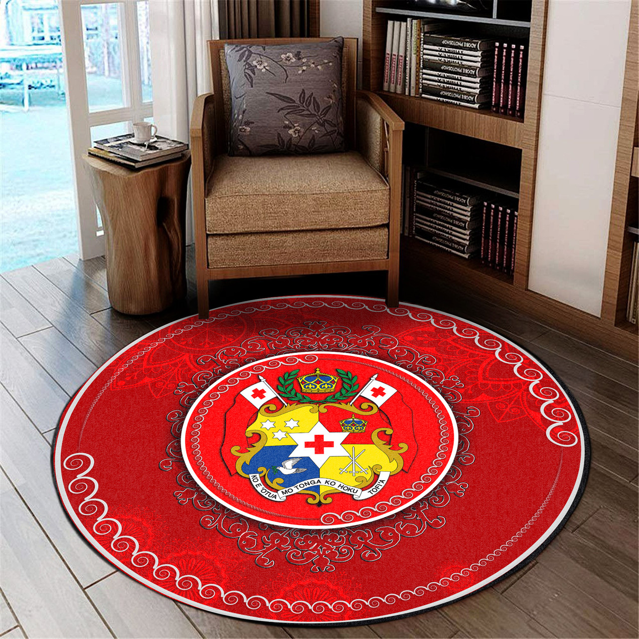 Tonga Round Rugs Coat Of Arms Mandala
