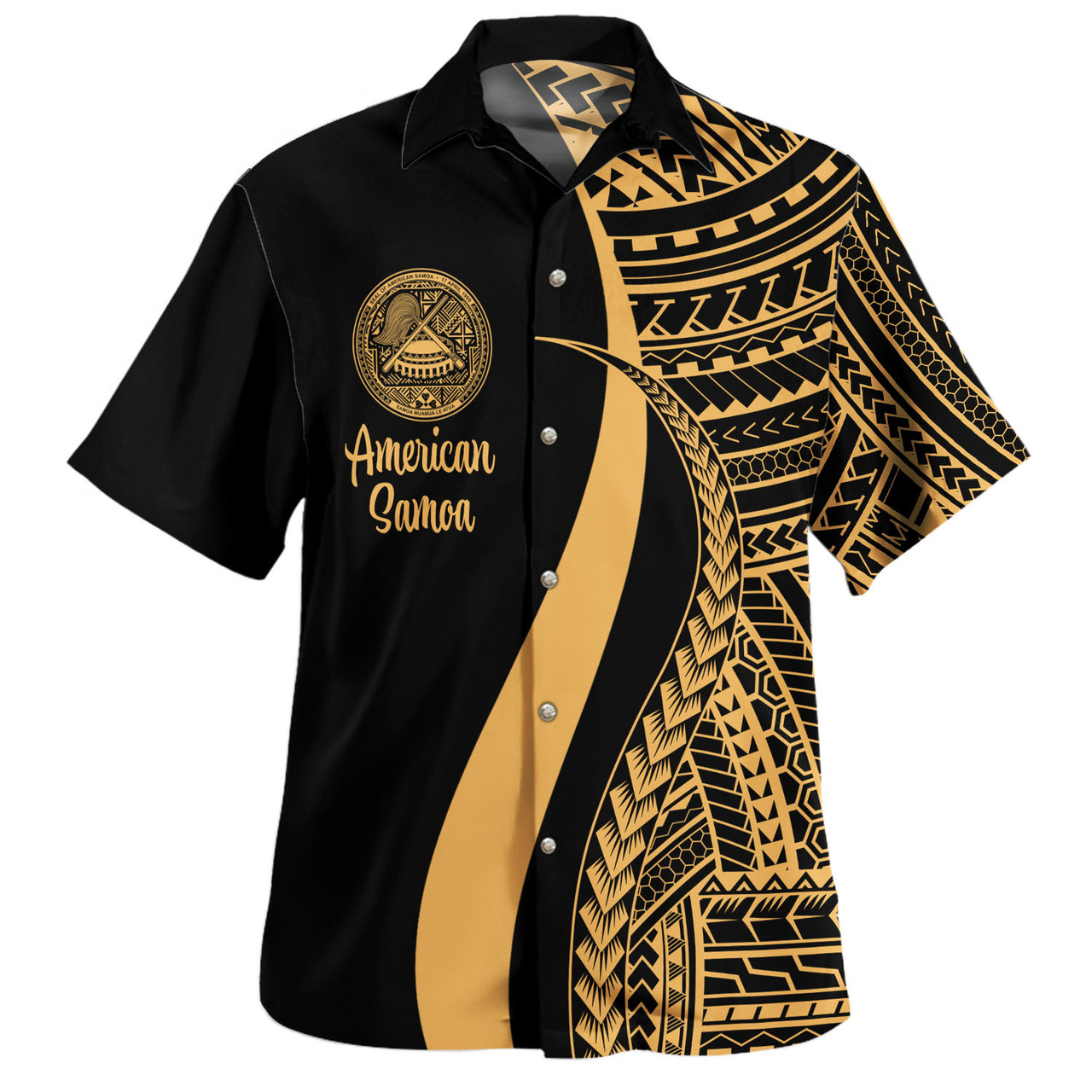 American Samoa Combo Dress And Shirt - Polynesian Tentacle Tribal Pattern Gold