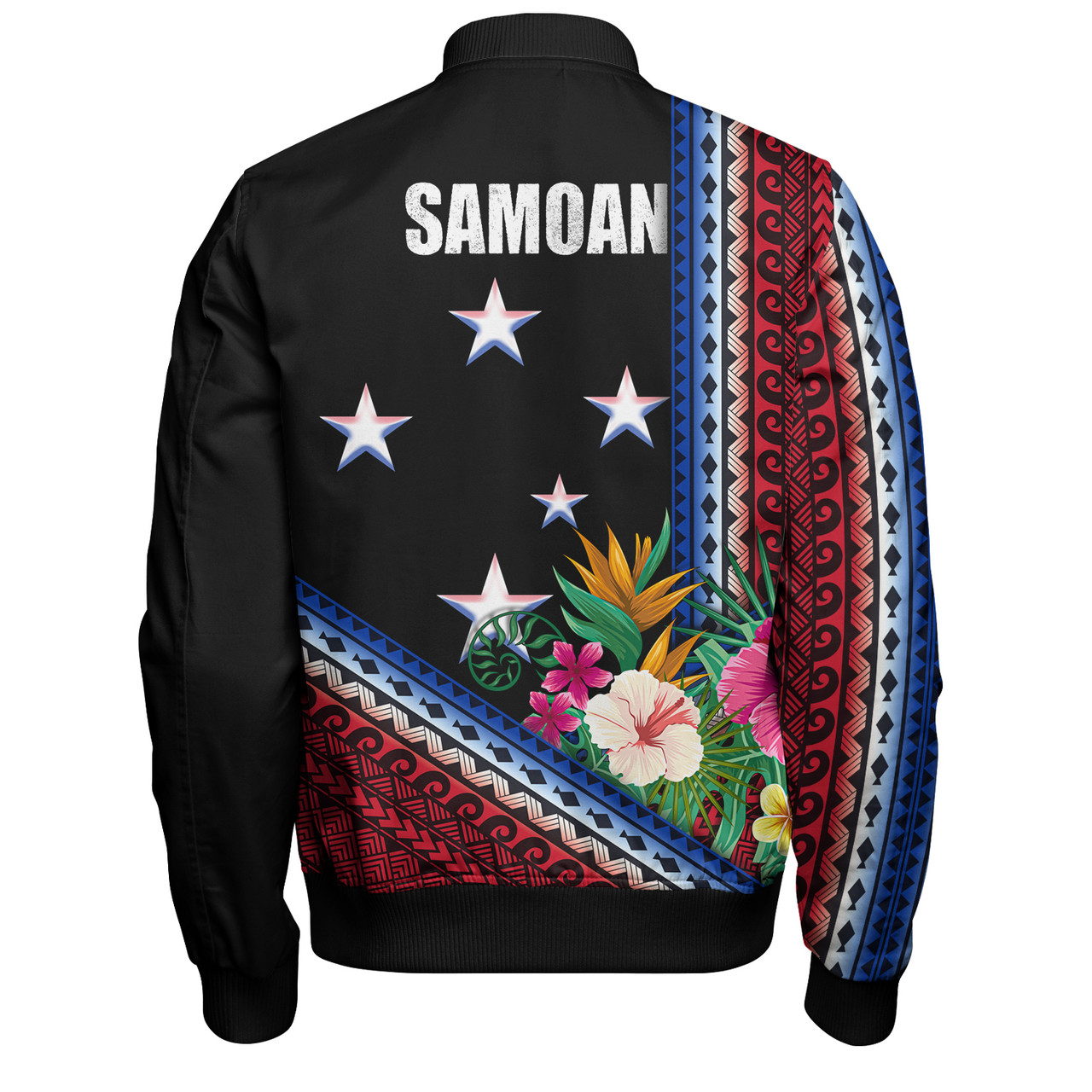 Samoa Bomber Jacket Polynesia Pattern With Tropical Flower
