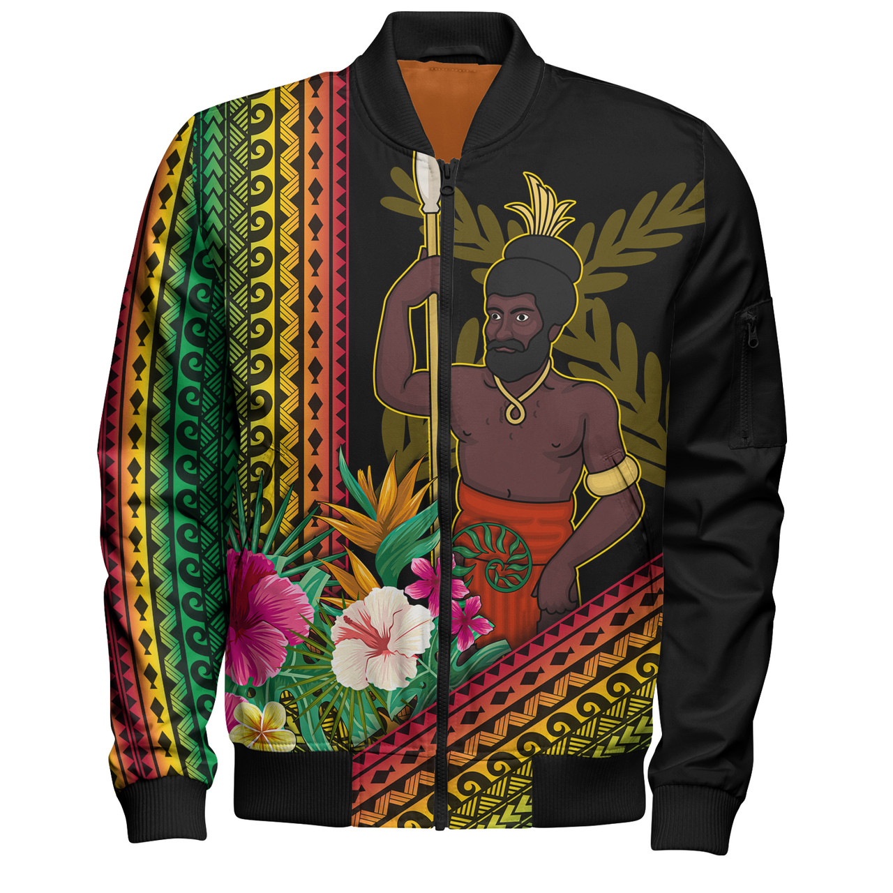 Vanuatu Bomber Jacket Polynesia Pattern With Tropical Flower