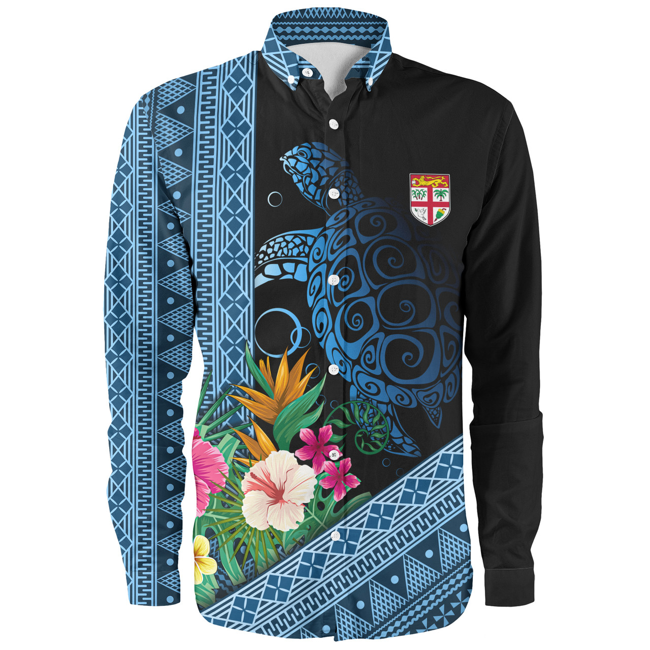 Fiji Long Sleeve Shirt Polynesia Pattern With Tropical Flower