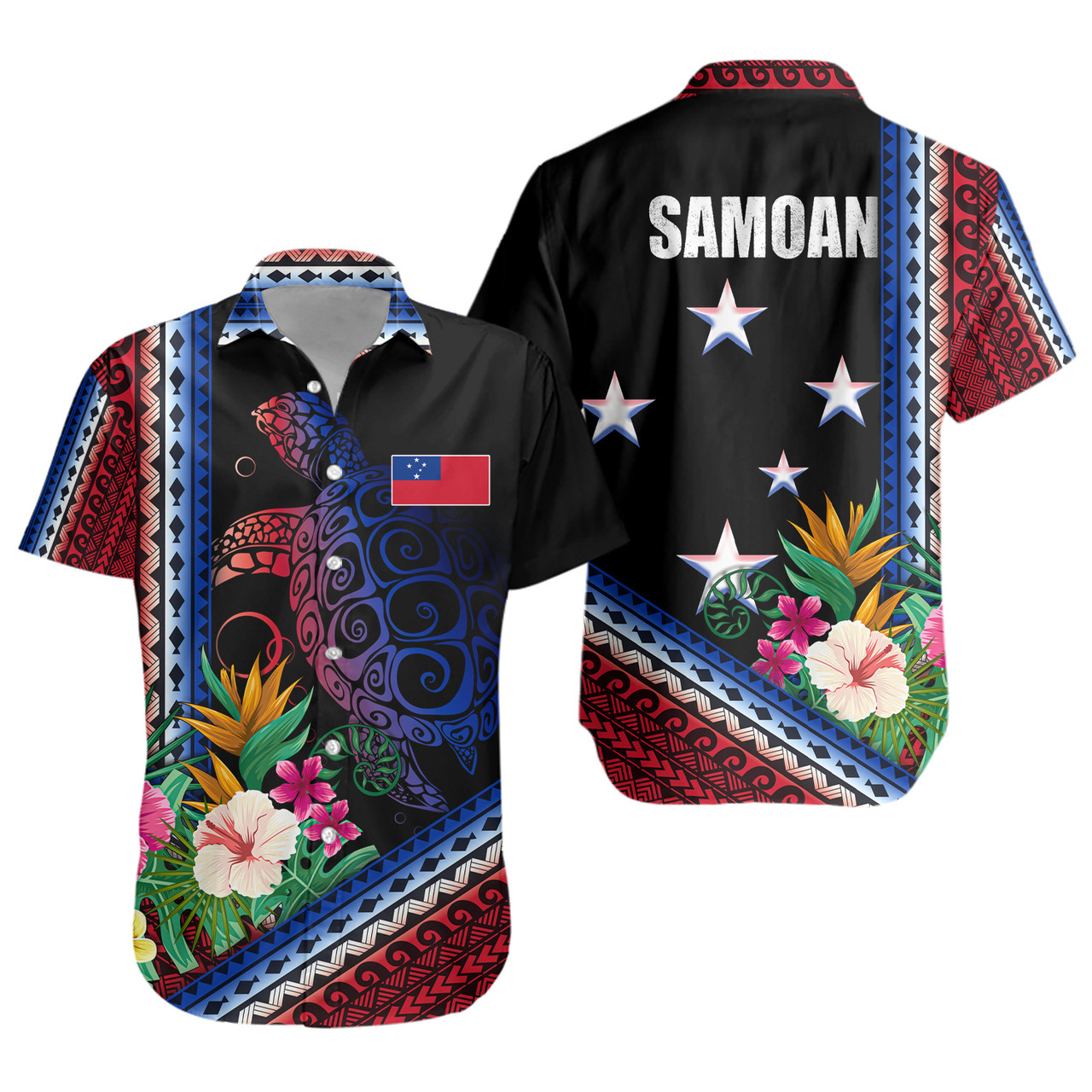 Samoa Short Sleeve Shirt Polynesia Pattern With Tropical Flower