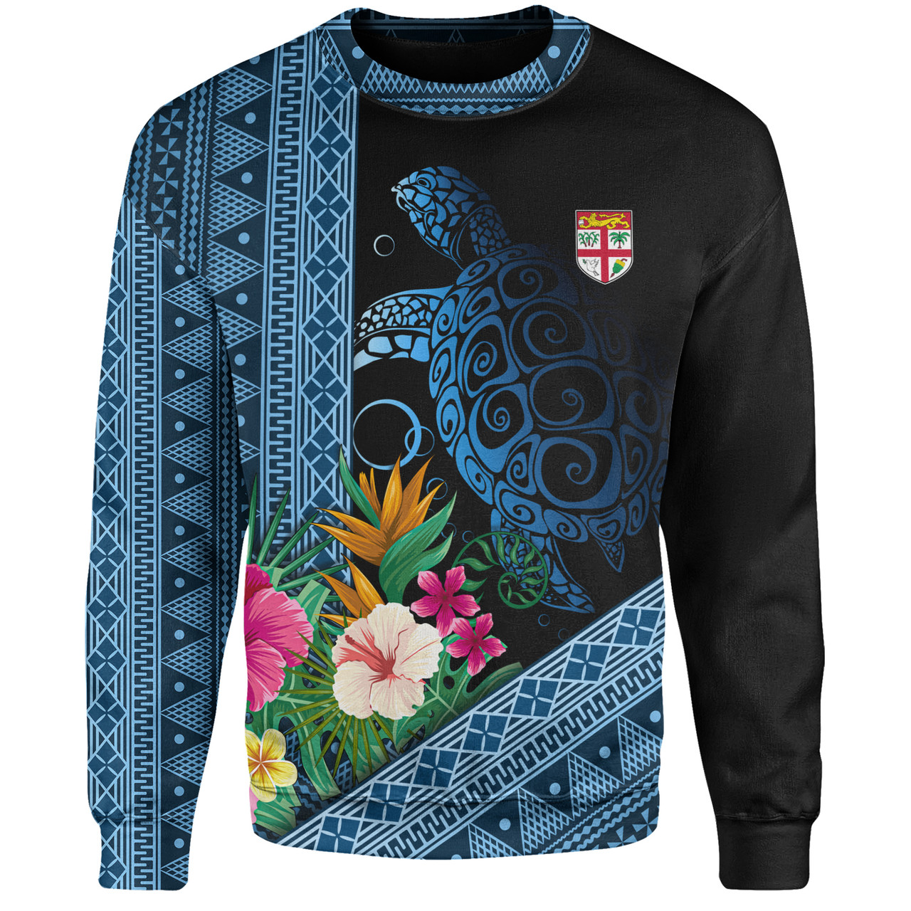 Fiji Sweatshirt Polynesia Pattern With Tropical Flower