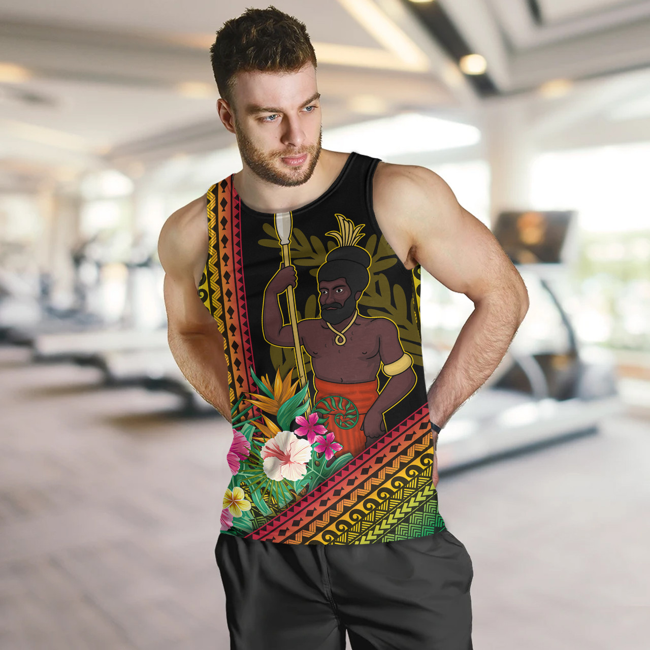 Vanuatu Tank Top Polynesia Pattern With Tropical Flower