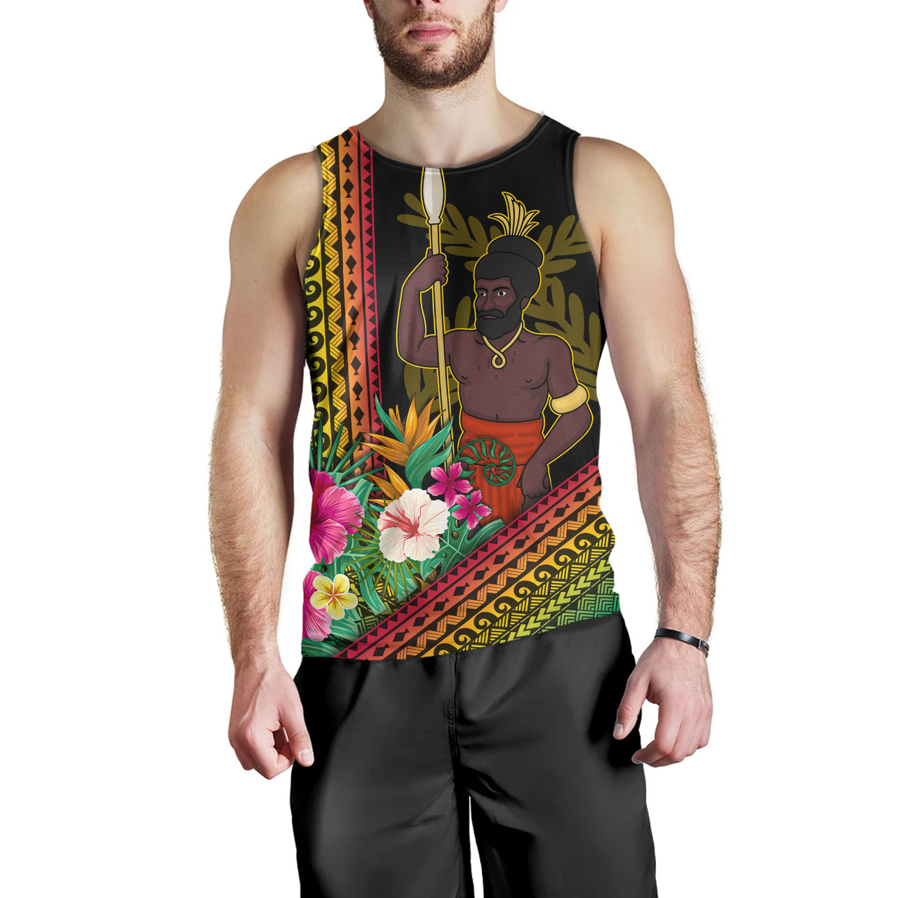 Vanuatu Tank Top Polynesia Pattern With Tropical Flower