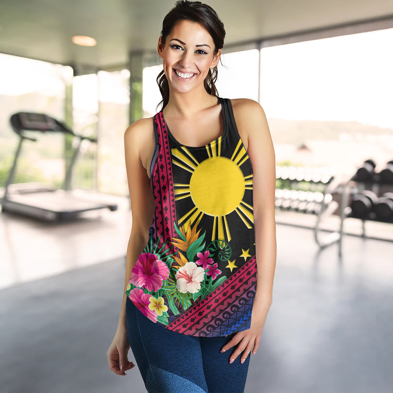 Philippines Filipinos Women Tank Polynesia Pattern With Tropical Flower