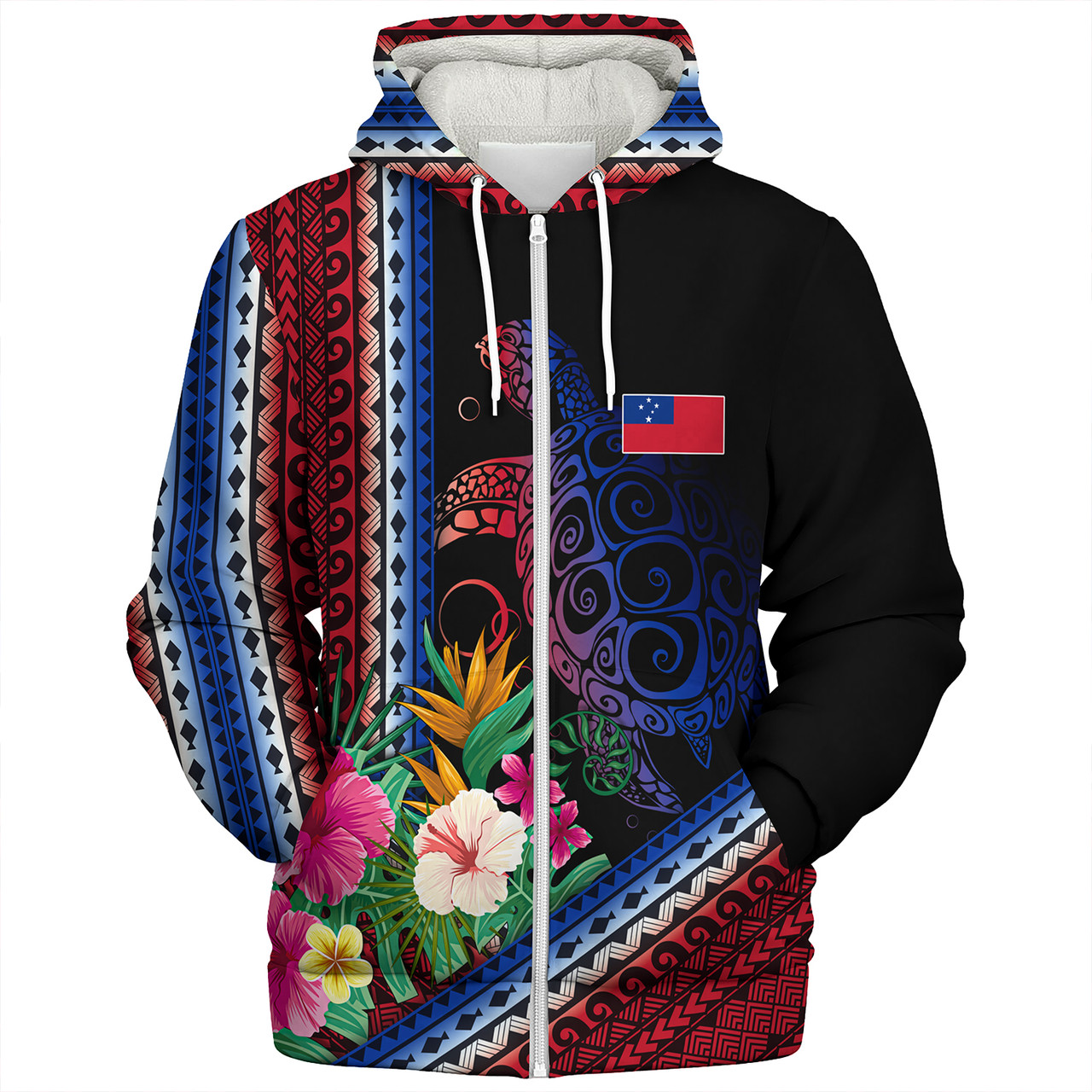 Samoa Sherpa Hoodie Polynesia Pattern With Tropical Flower