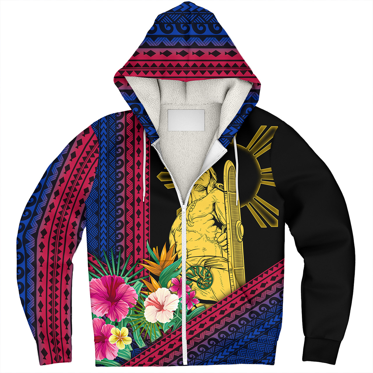 Philippines Filipinos Sherpa Hoodie Polynesia Pattern With Tropical Flower