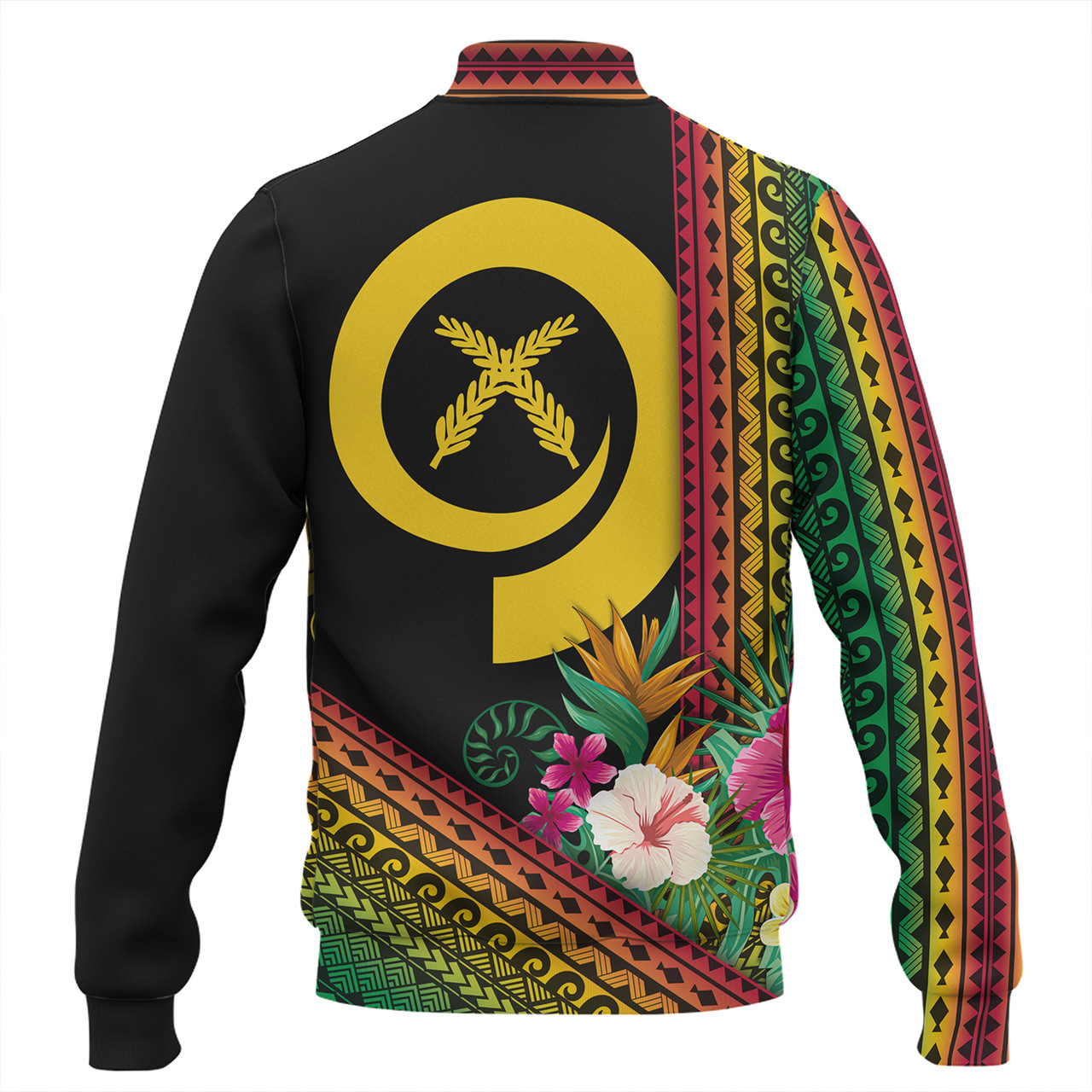 Vanuatu Baseball Jacket Polynesia Pattern With Tropical Flower