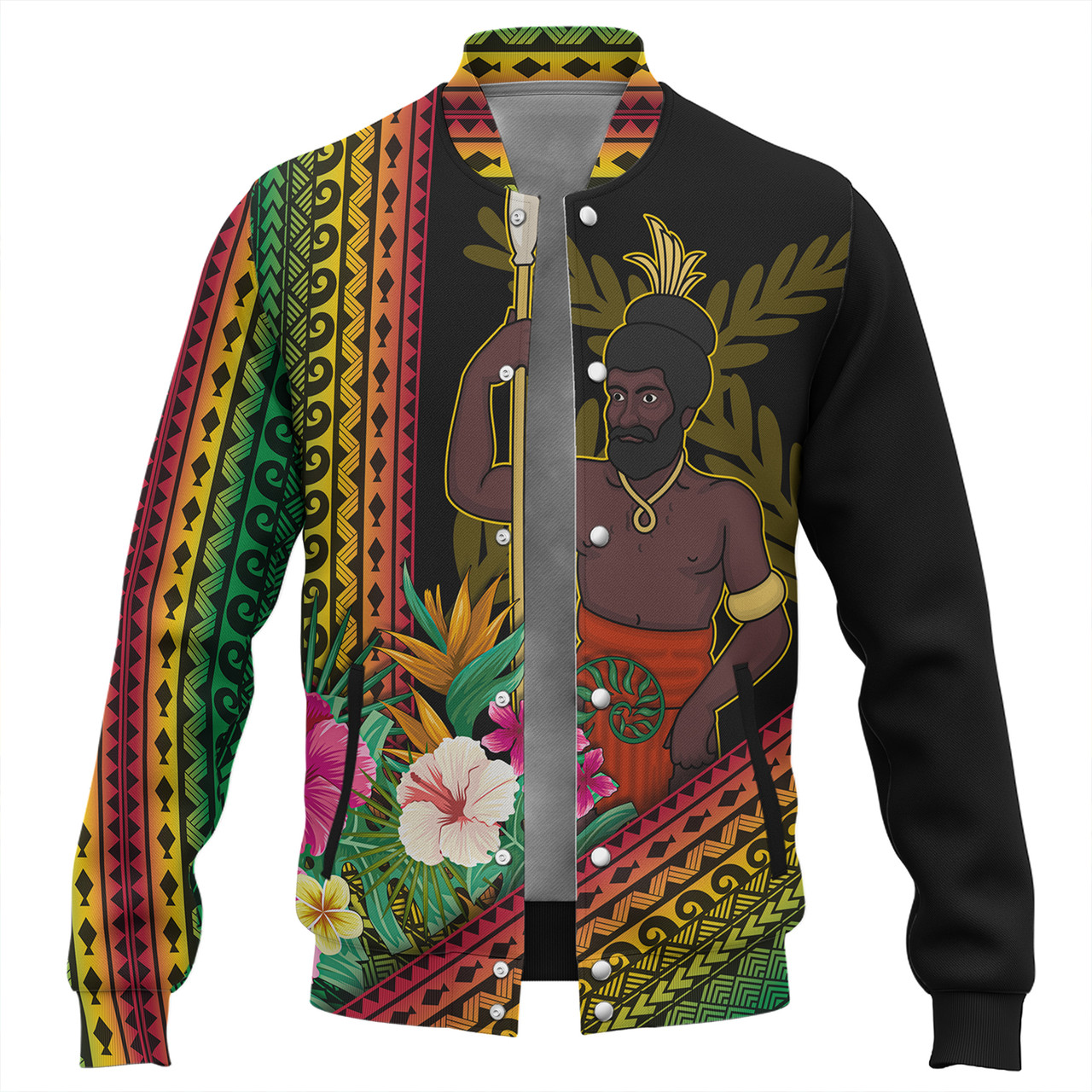 Vanuatu Baseball Jacket Polynesia Pattern With Tropical Flower