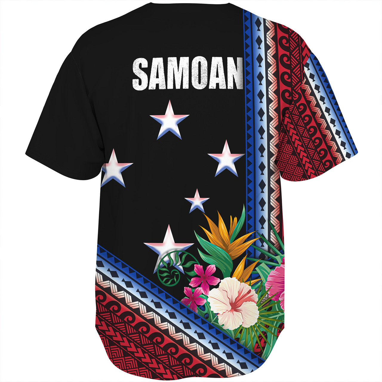 Samoa Baseball Shirt Polynesia Pattern With Tropical Flower