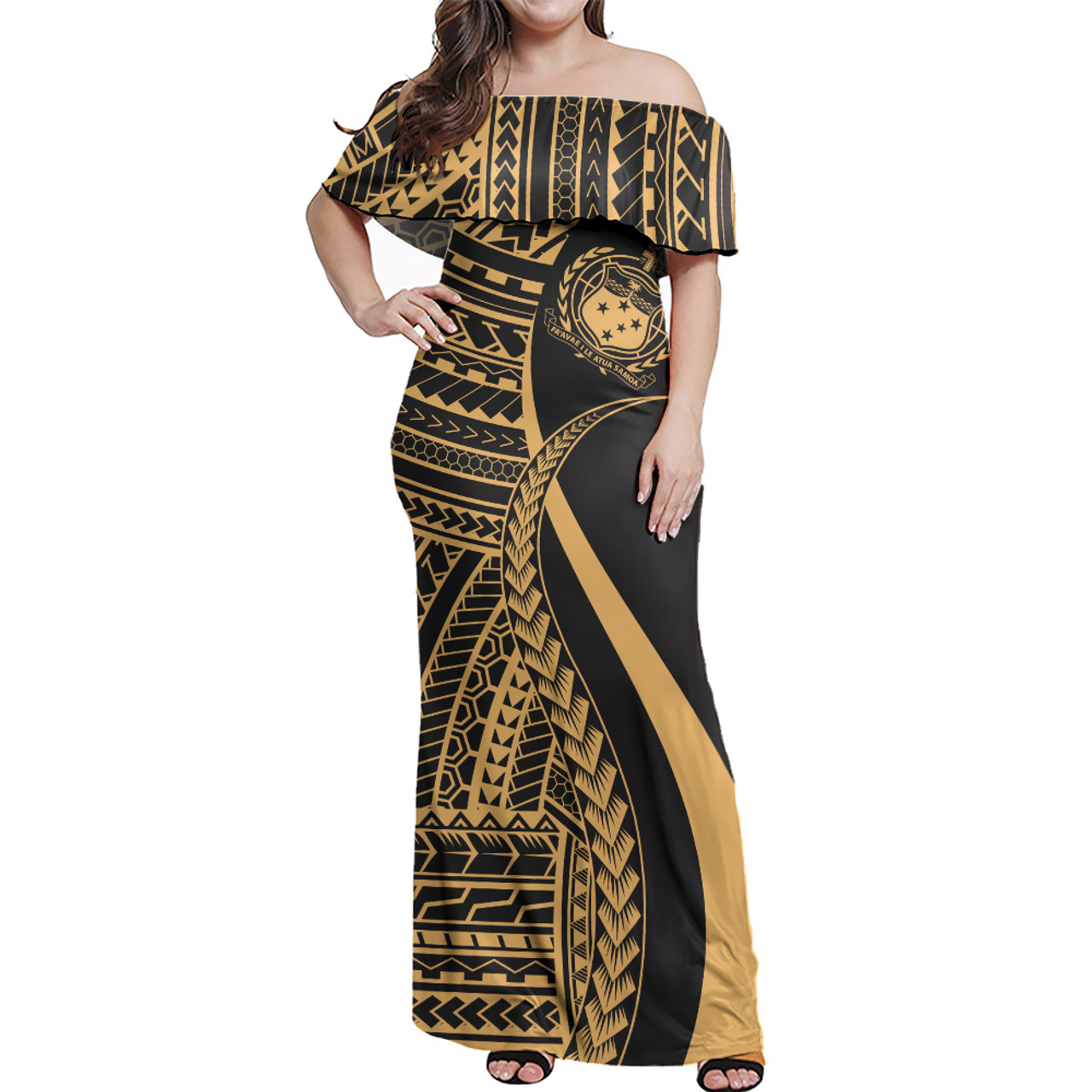 Samoa Combo Dress And Shirt - Polynesian Tentacle Tribal Pattern Gold