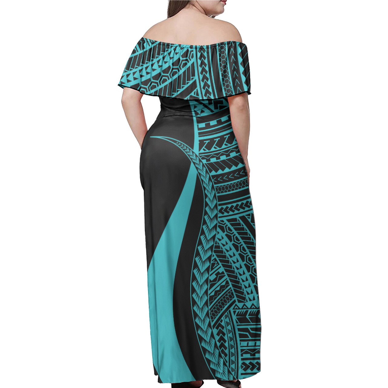 American Samoa Combo Dress And Shirt - Polynesian Tentacle Tribal Pattern Turquoise