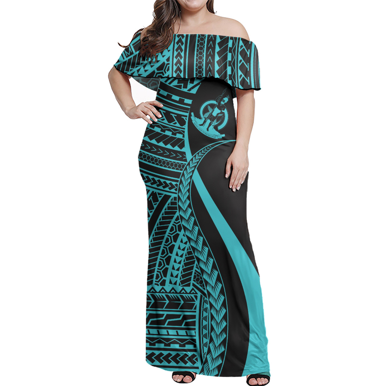 Vanuatu Combo Dress And Shirt - Polynesian Tentacle Tribal Pattern Turquoise