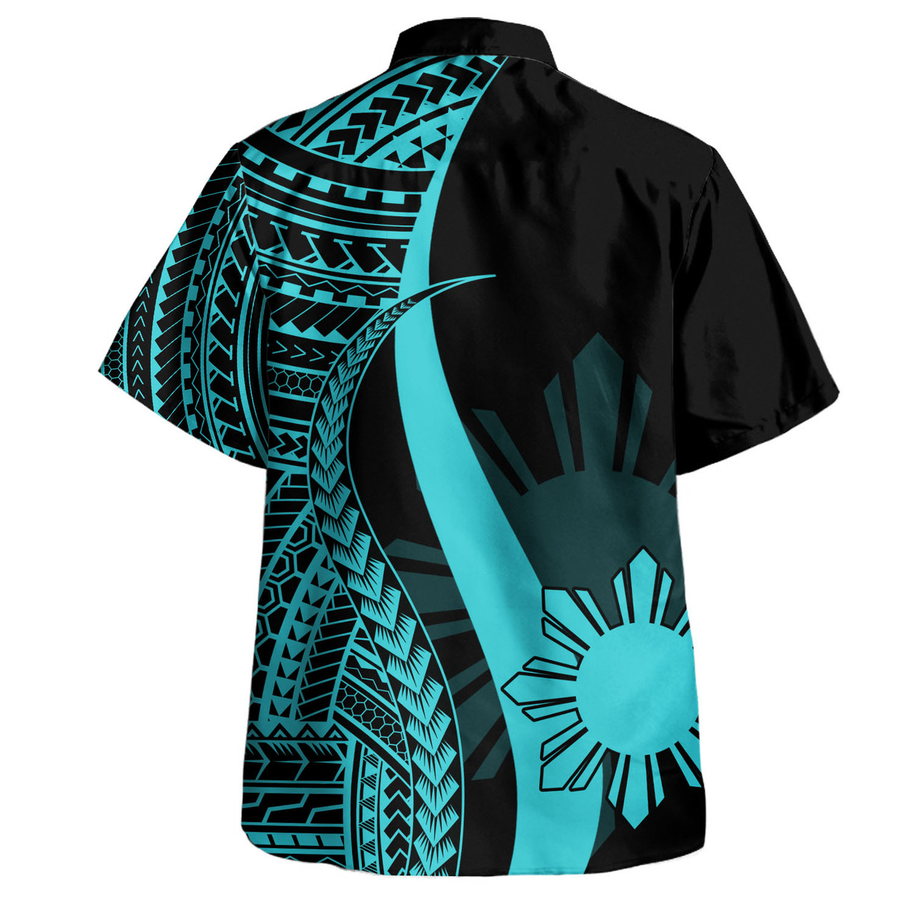 Philippines Combo Dress And Shirt - Polynesian Tentacle Tribal Pattern Turquoise