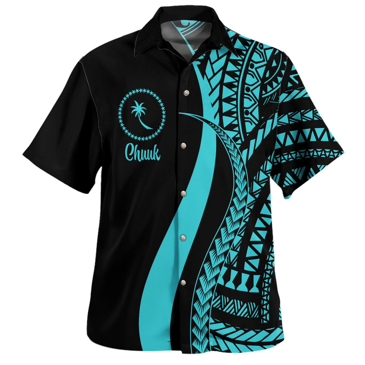 Chuuk Combo Dress And Shirt - Micronesian Tentacle Tribal Pattern Turquoise