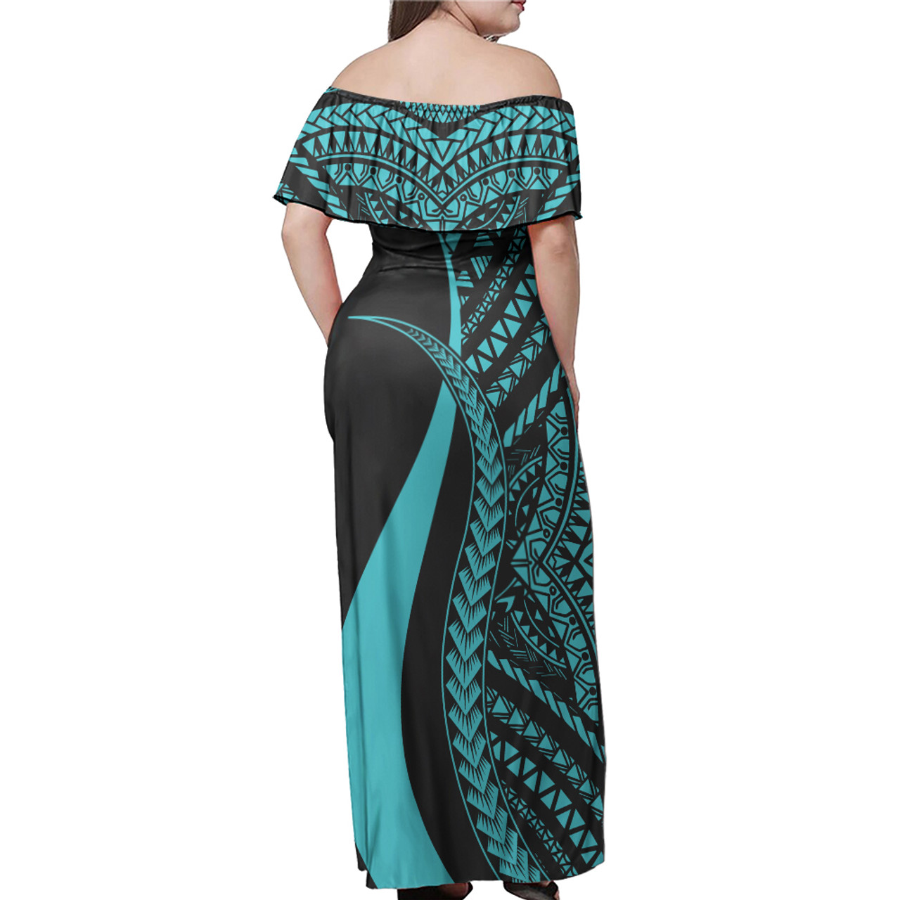 Kosrae Combo Dress And Shirt - Micronesian Tentacle Tribal Pattern Turquoise
