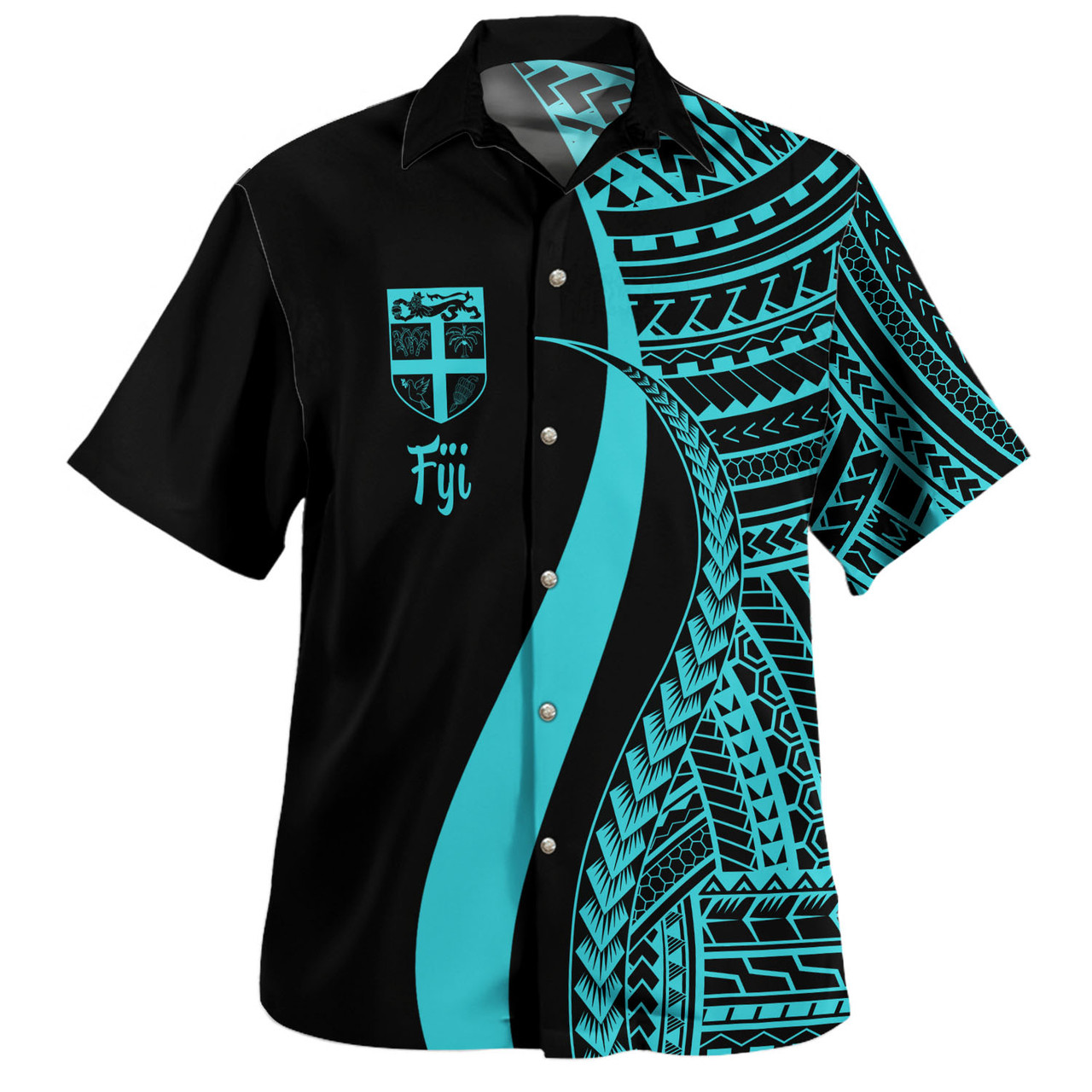 Fiji Combo Dress And Shirt - Polynesian Tentacle Tribal Pattern Turquoise