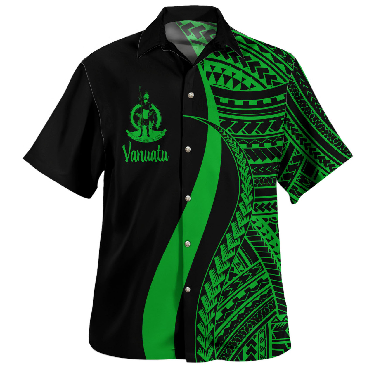 Vanuatu Combo Dress And Shirt - Polynesian Tentacle Tribal Pattern Green