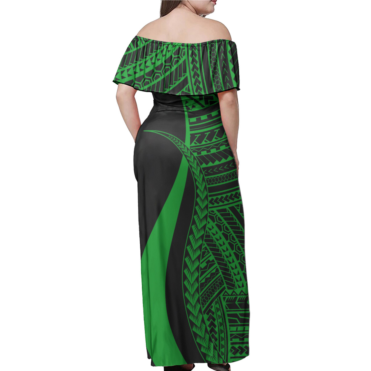 Guam Combo Dress And Shirt - Polynesian Tentacle Tribal Pattern Green