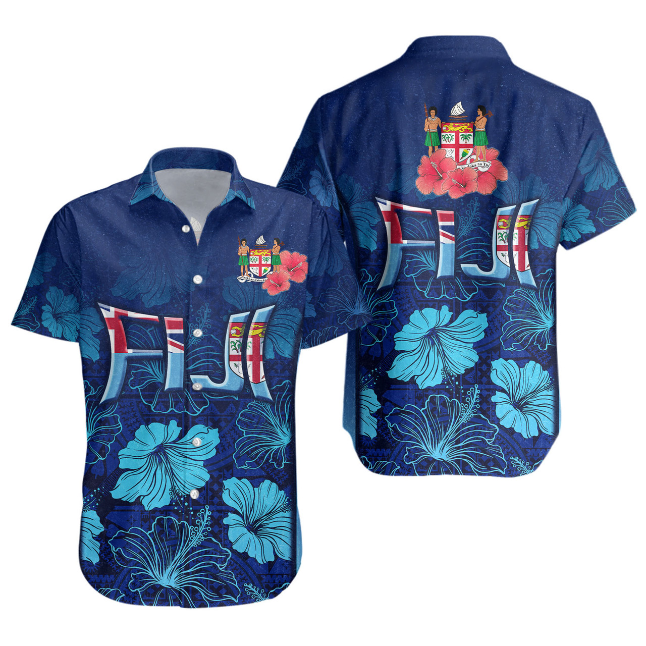 Fiji Short Sleeve Shirt Fijian Traditional Patterns Hibiscus Flowers