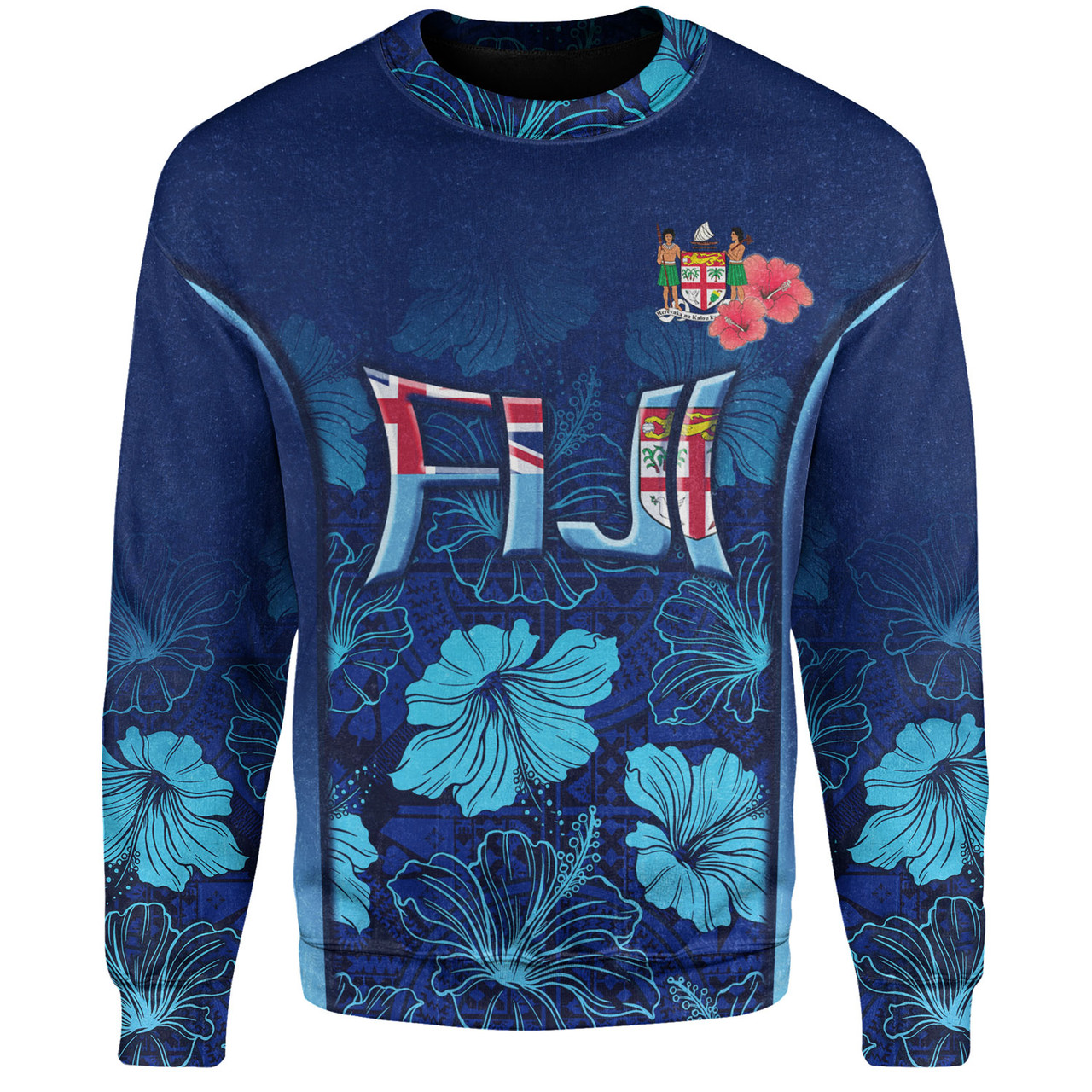 Fiji Sweatshirt Fijian Traditional Patterns Hibiscus Flowers