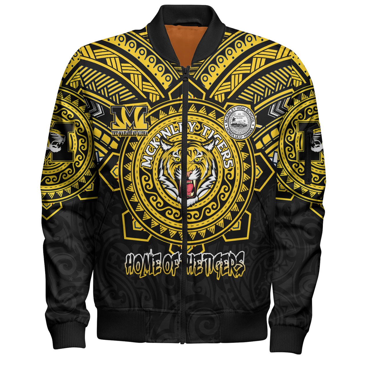 Hawaii Bomber Jacket Custom President William McKinley High School Black & Gold Super Tigers Tribal Style