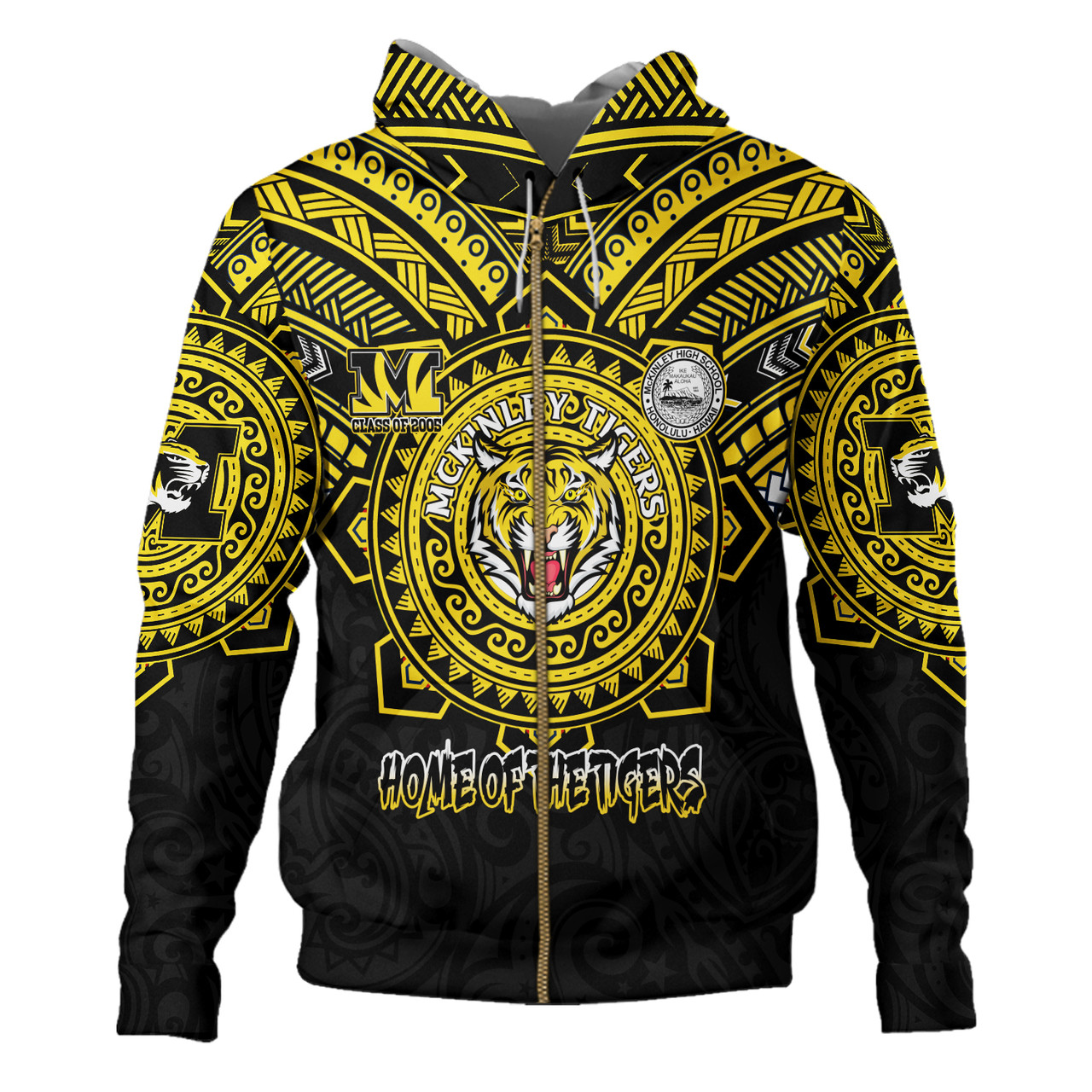 Hawaii Hoodie Custom President William McKinley High School Black & Gold Super Tigers Tribal Style