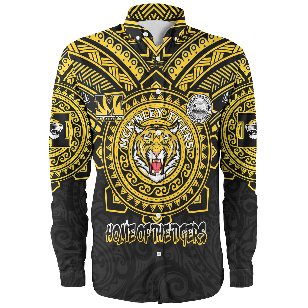 Hawaii Long Sleeve Shirt Custom President William McKinley High School Black & Gold Super Tigers Tribal Style