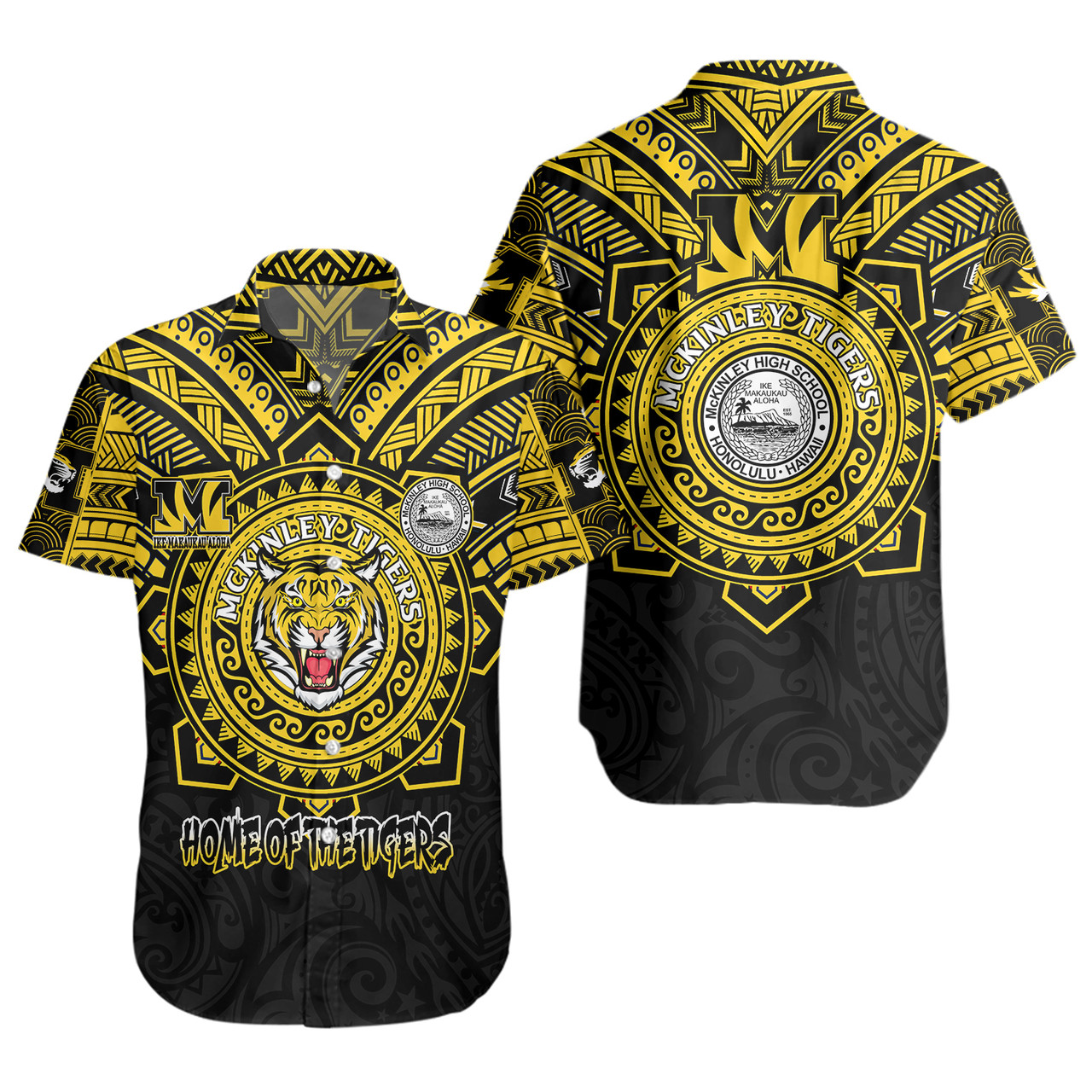 Hawaii Short Sleeve Shirt Custom President William McKinley High School Black & Gold Super Tigers Tribal Style