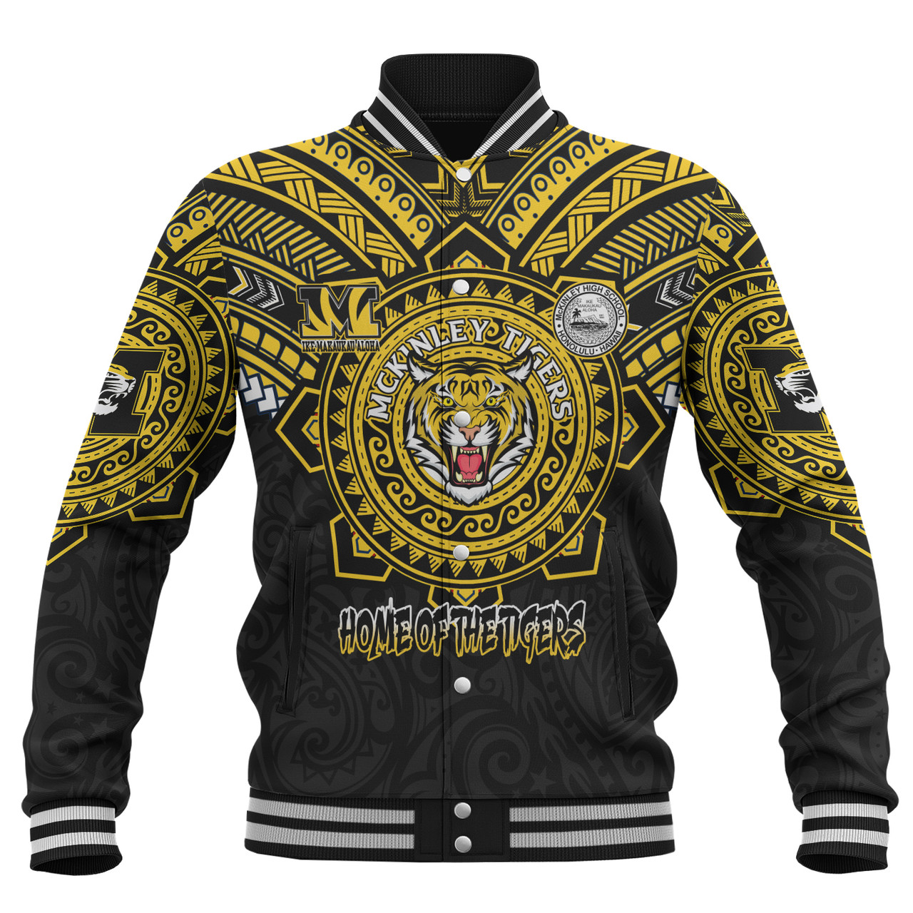 Hawaii Baseball Jacket Custom President William McKinley High School Black & Gold Super Tigers Tribal Style