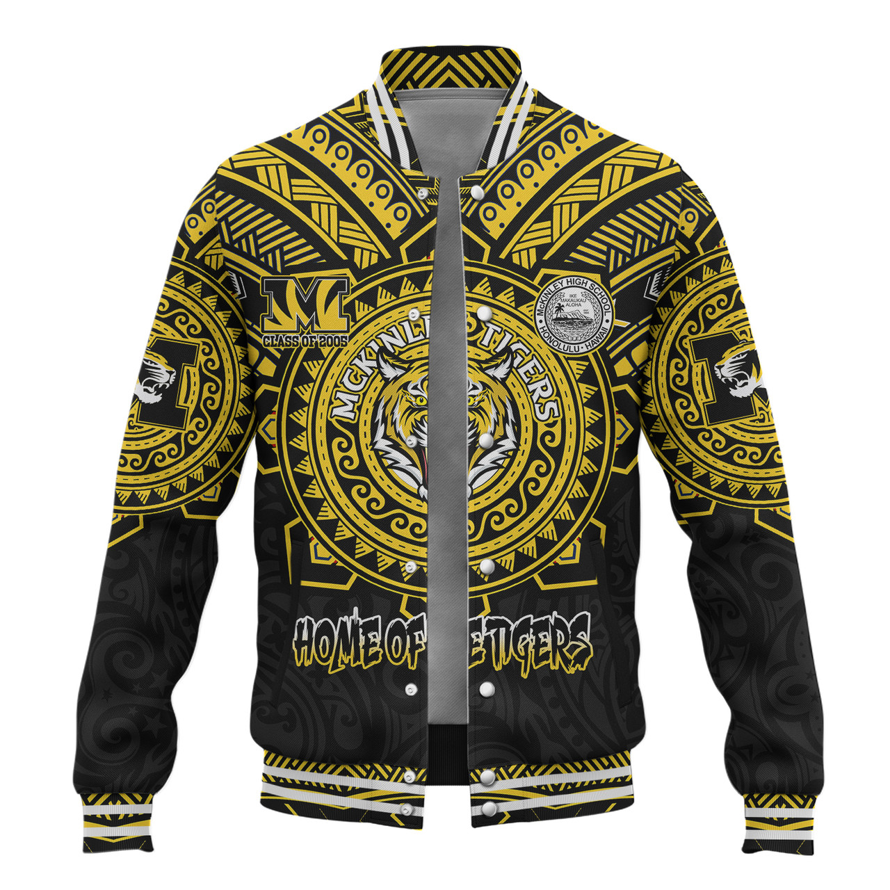 Hawaii Baseball Jacket Custom President William McKinley High School Black & Gold Super Tigers Tribal Style