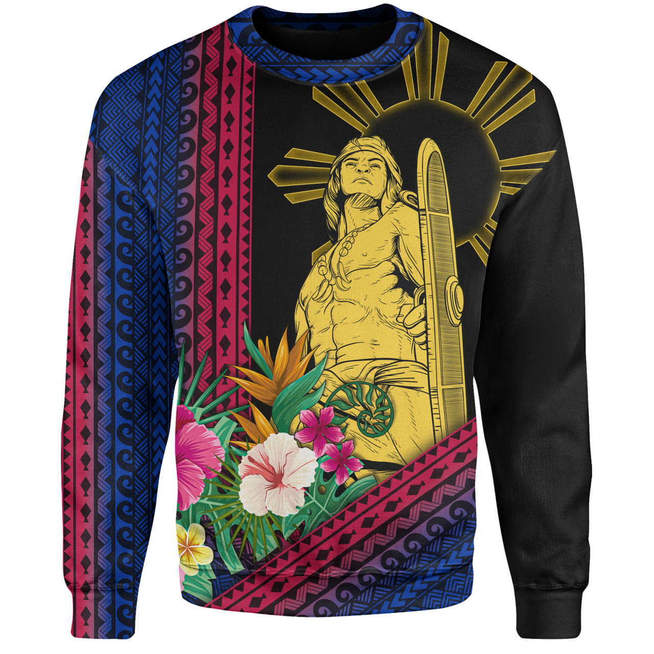 Philippines Filipinos Sweatshirt Lapu Lapu Polynesia Pattern With Tropical Flower